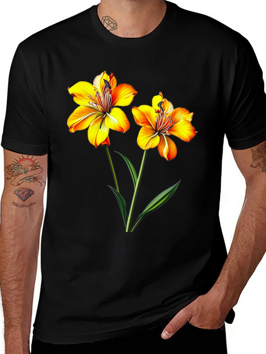 Floral Print Black T-Shirt for Men