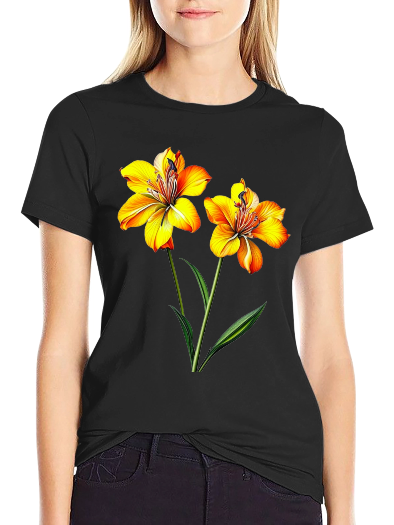 Floral Print Black T-Shirt for Men