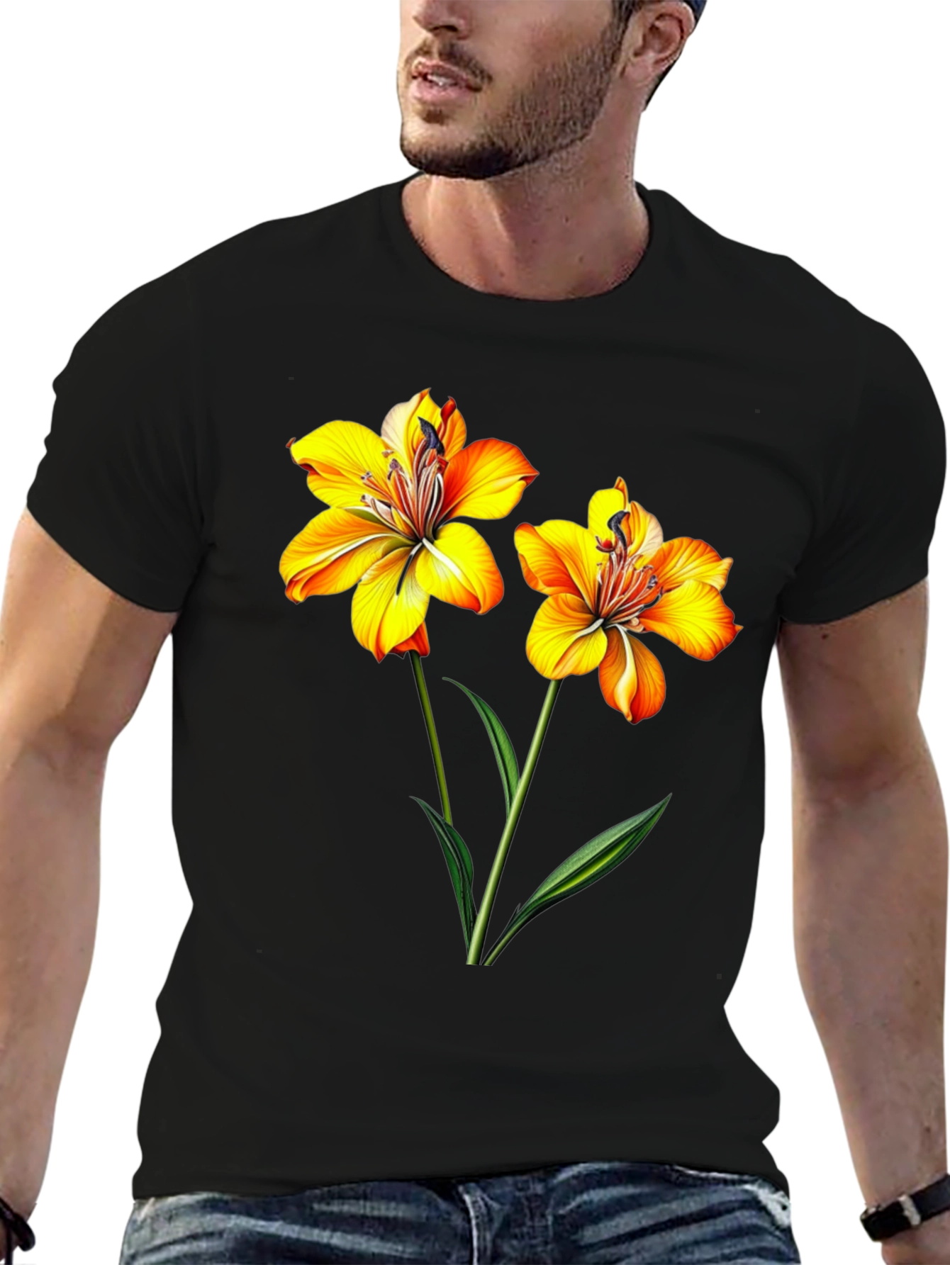 Floral Print Black T-Shirt for Men