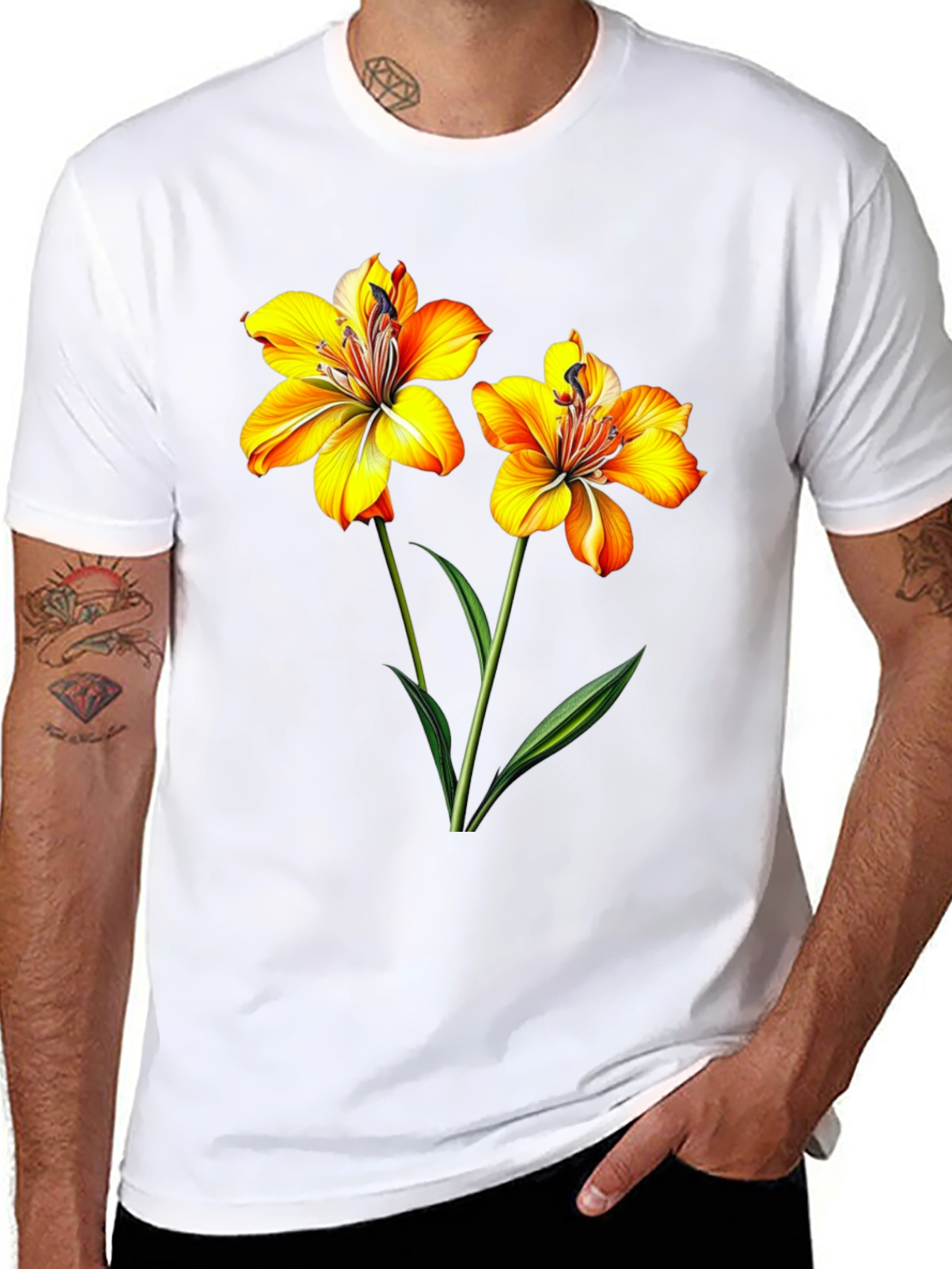 Floral Print Black T-Shirt for Men