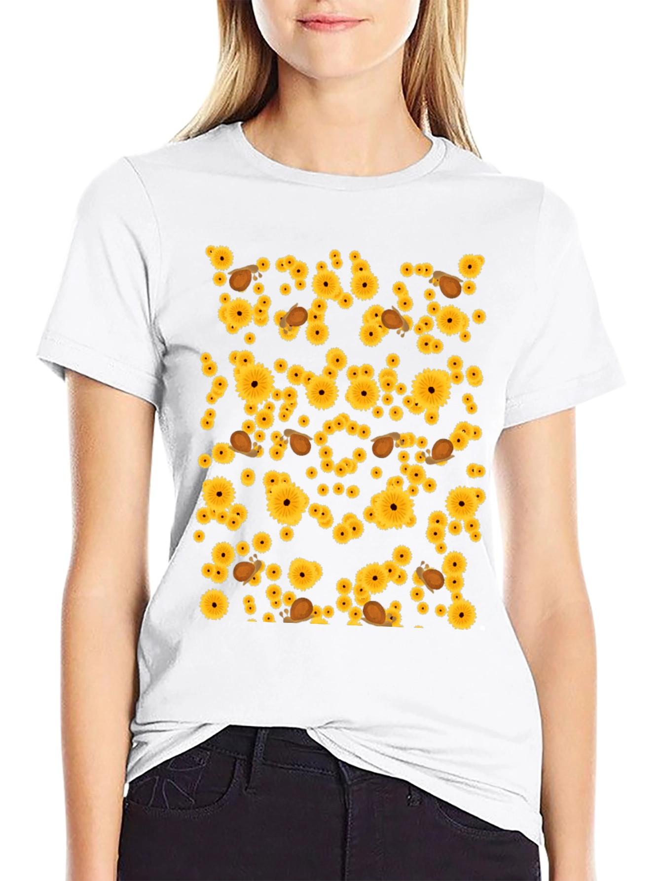 Sunflower & Snail Graphic Black T-Shirt