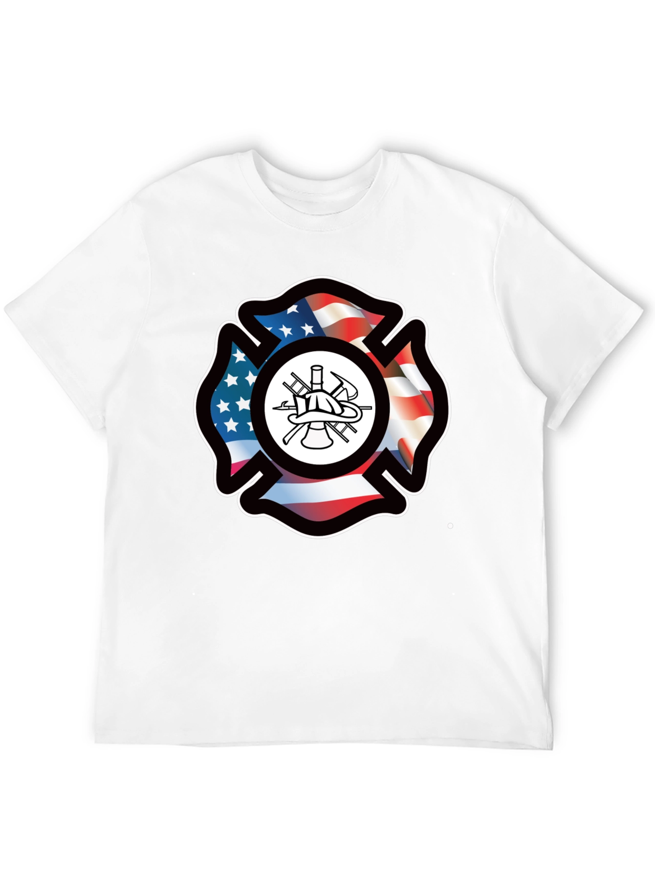Firefighter Maltese Cross American Flag T-Shirt