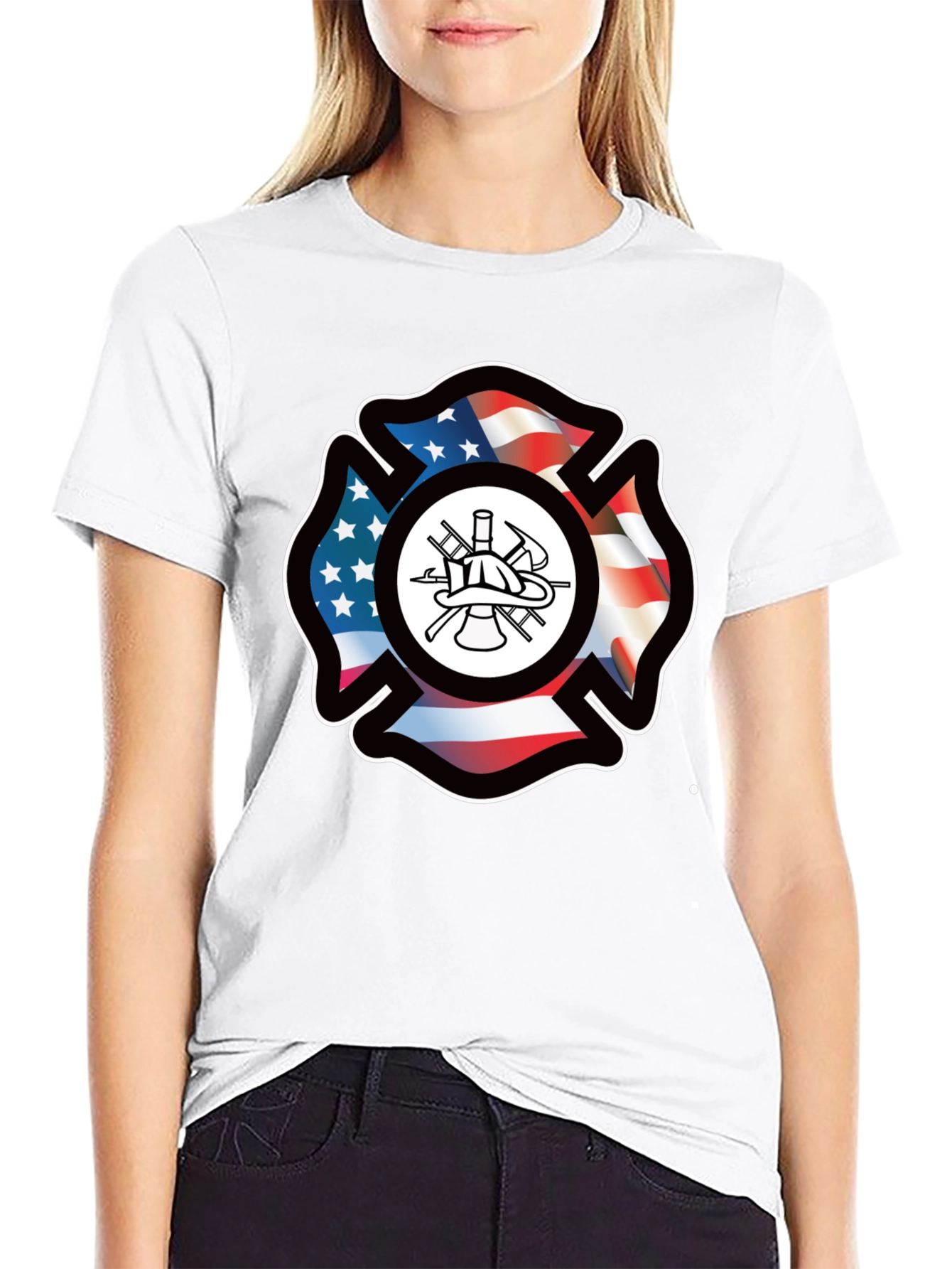 Firefighter Maltese Cross American Flag T-Shirt