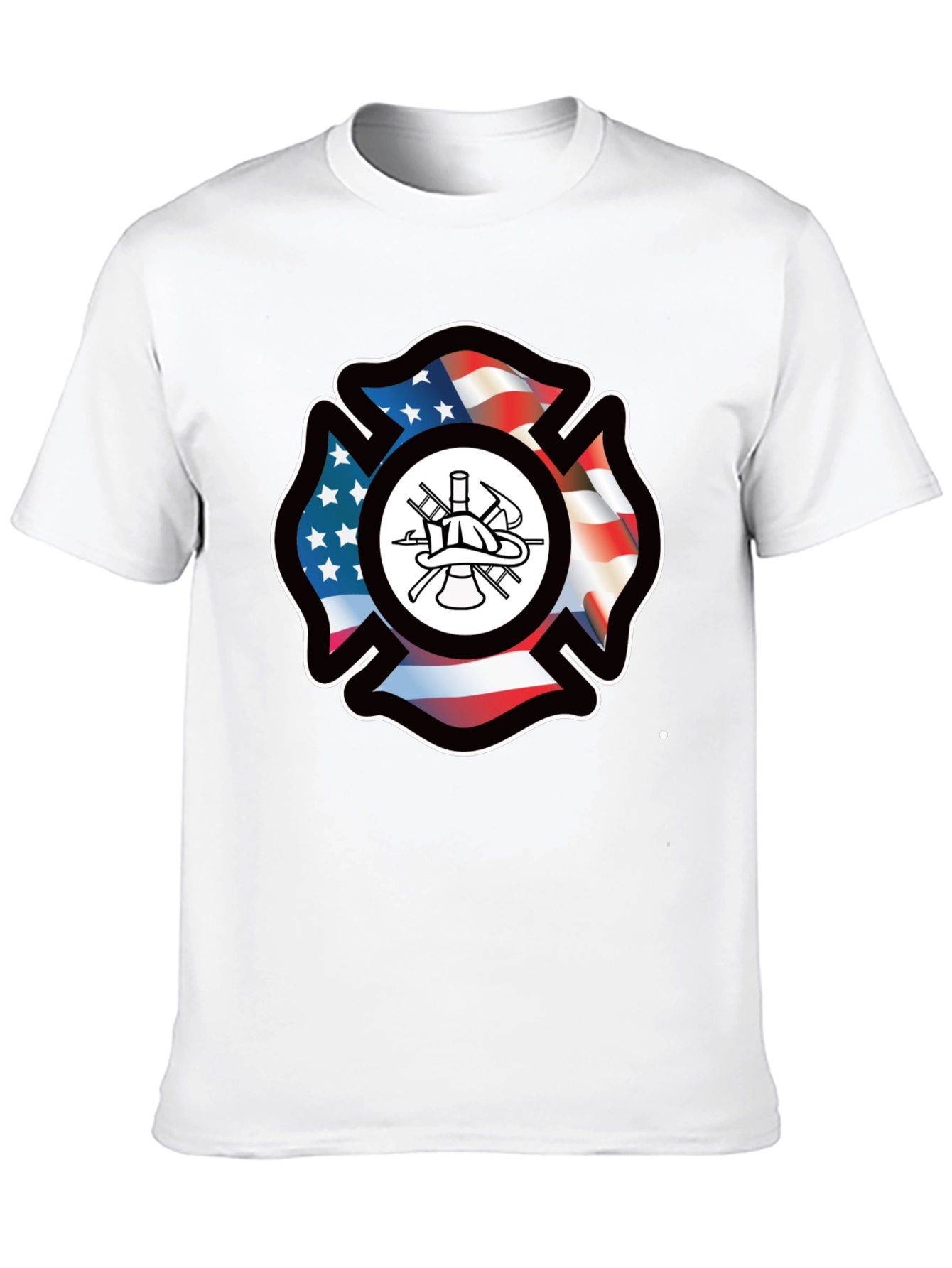 Firefighter Maltese Cross American Flag T-Shirt
