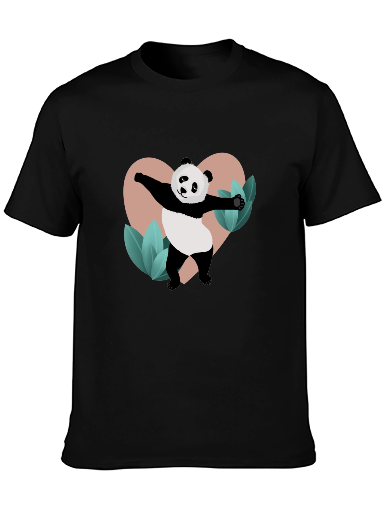 Panda Heart Graphic Black T-Shirt