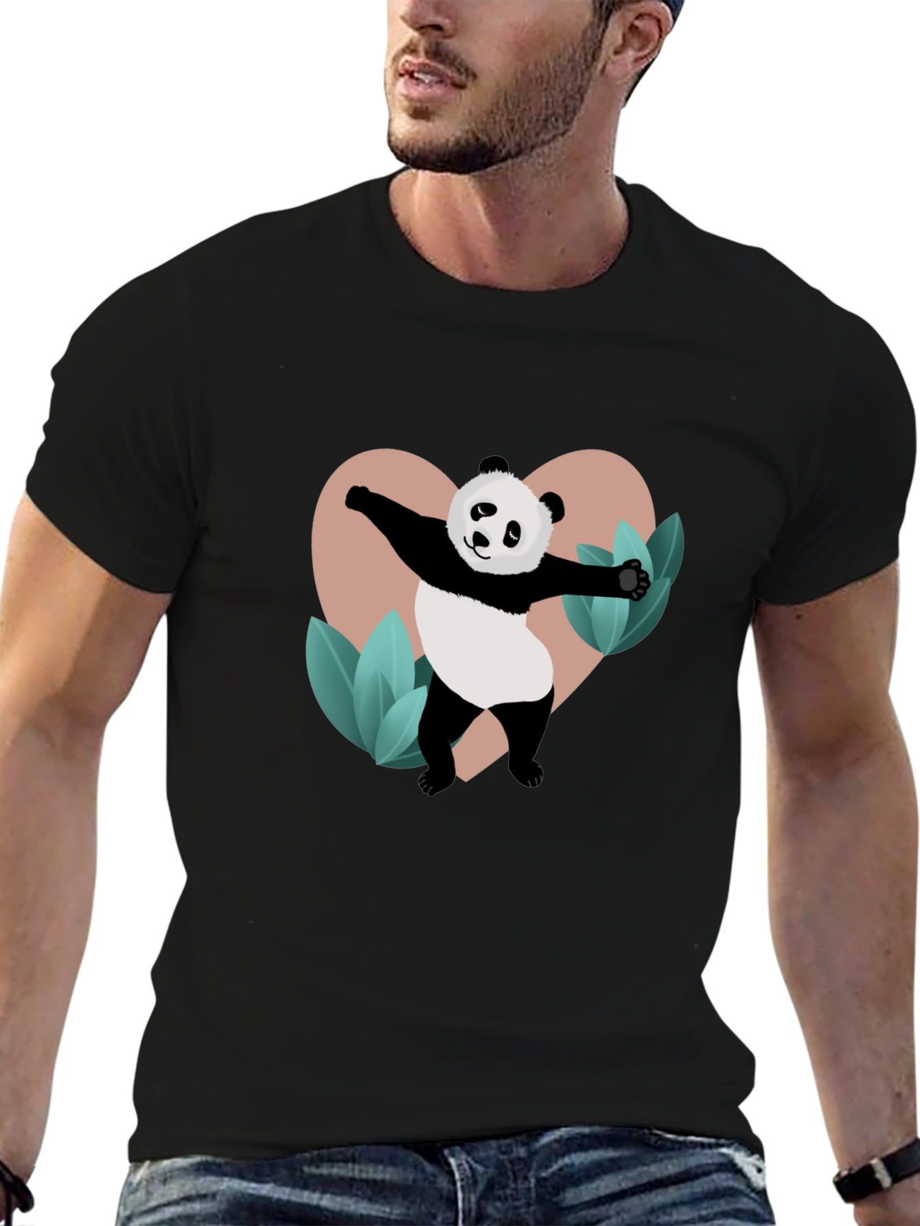 Panda Heart Graphic Black T-Shirt