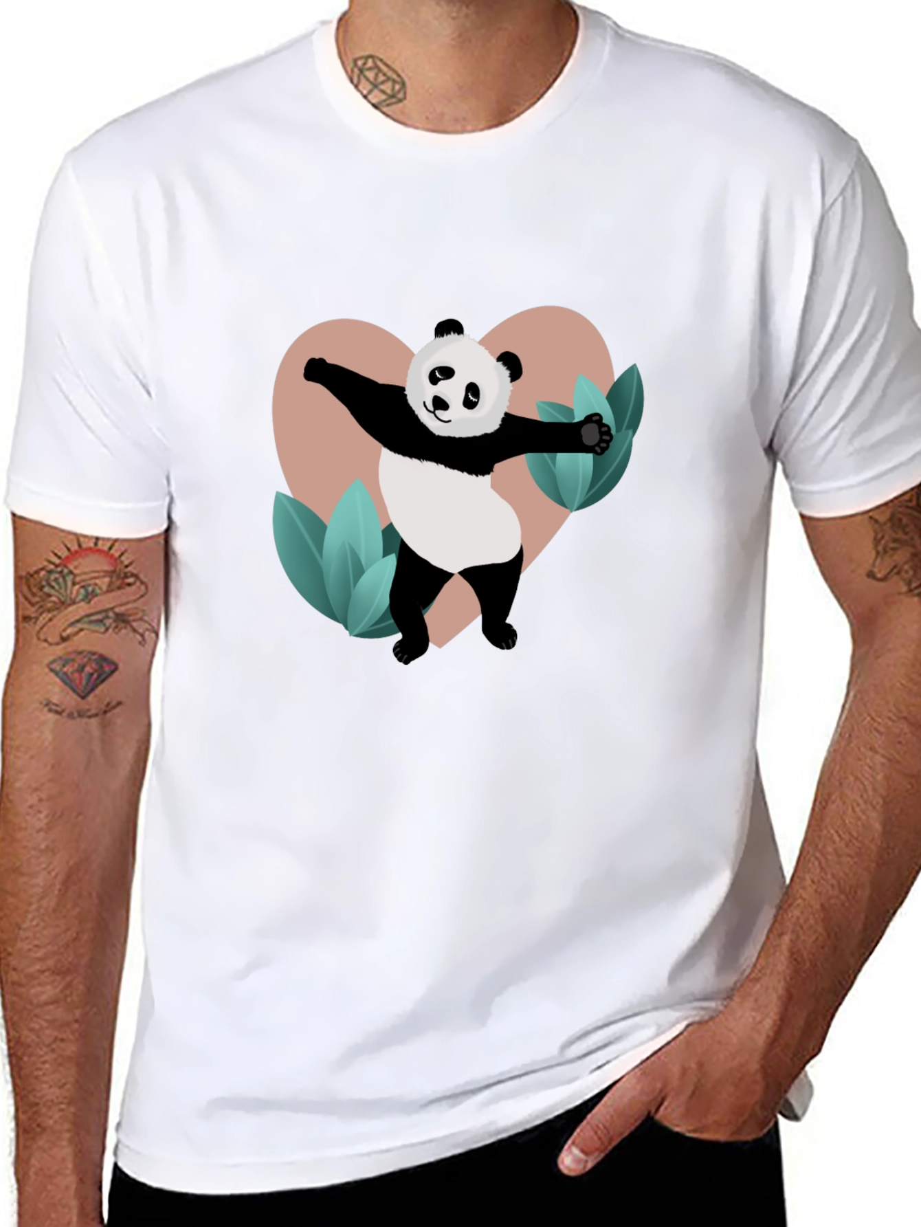 Panda Heart Graphic Black T-Shirt