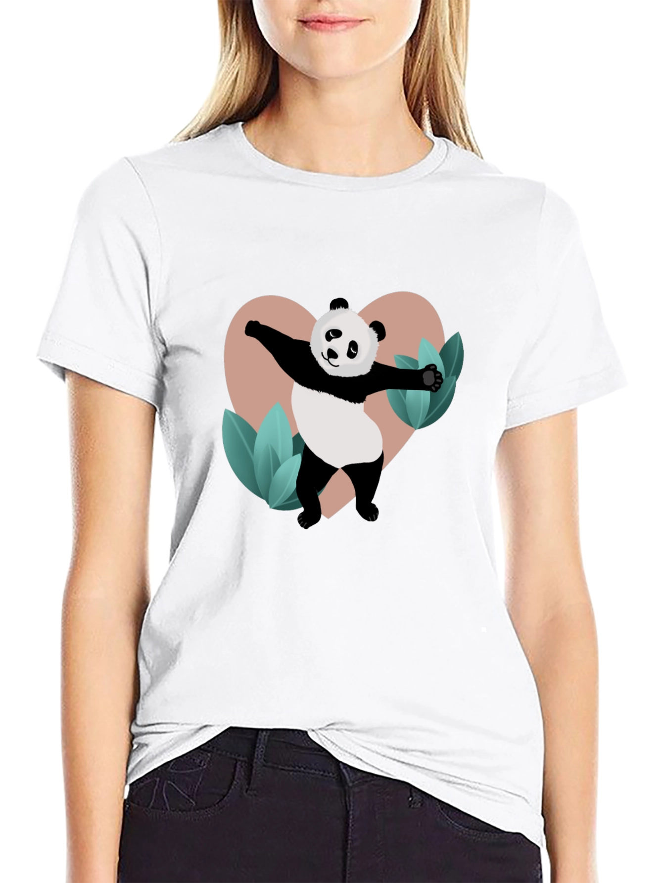 Panda Heart Graphic Black T-Shirt