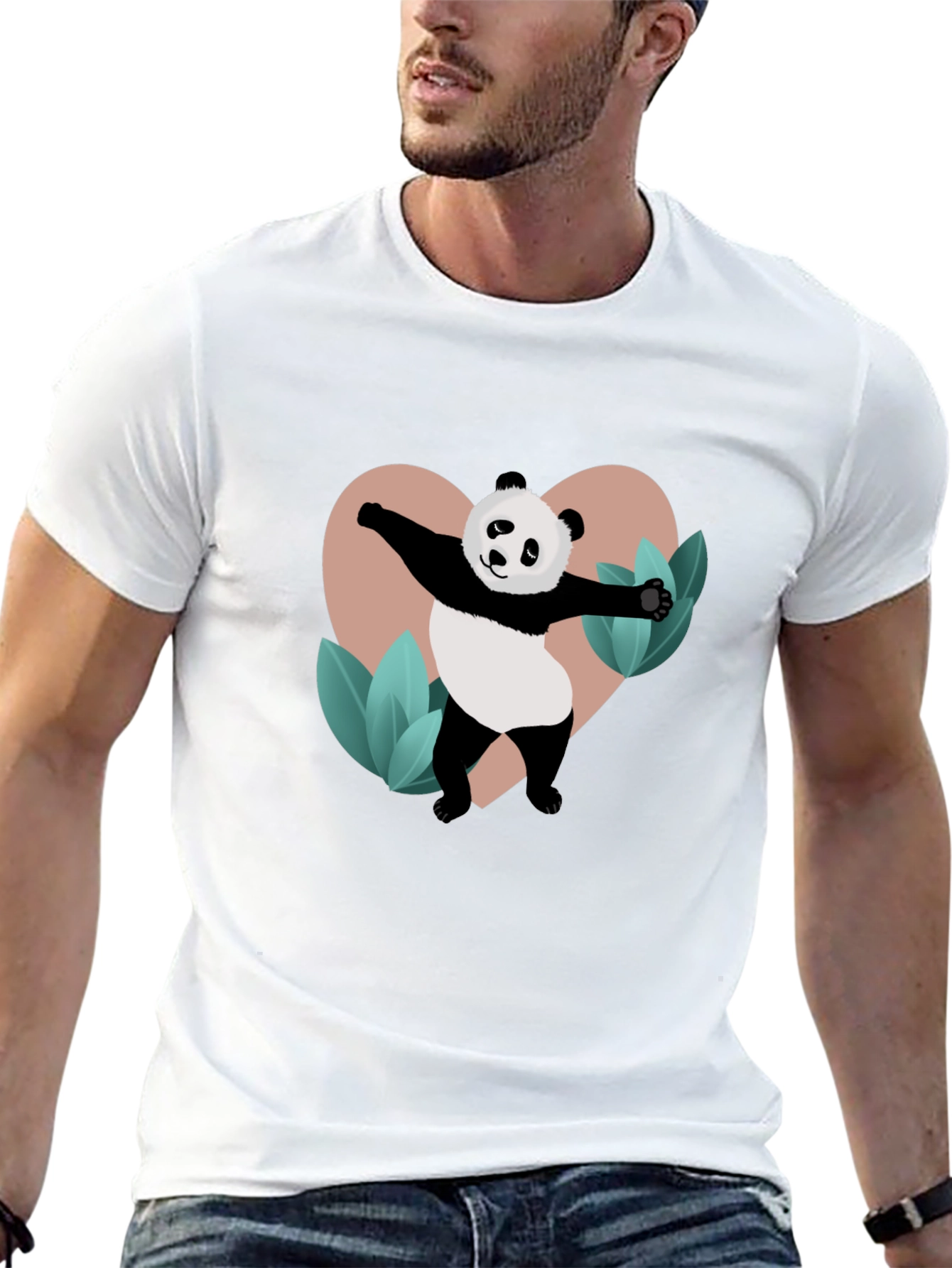 Panda Heart Graphic Black T-Shirt