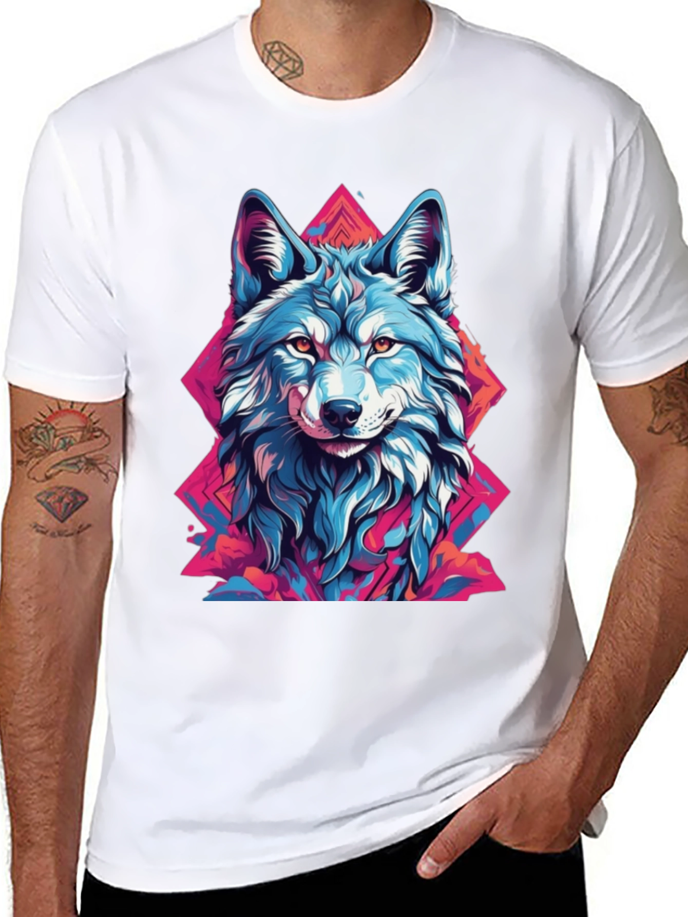 Abstract Wolf Graphic Tee - Mens Black T-Shirt