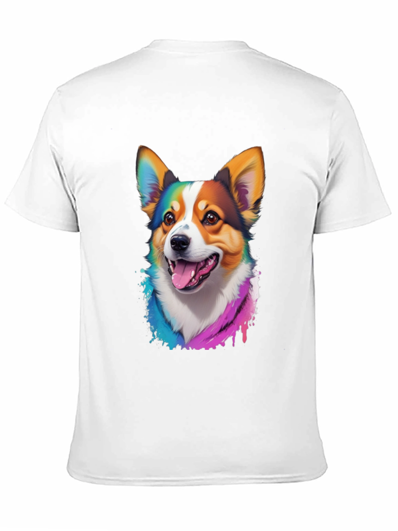 Rainbow Corgi Graphic Print Black T-Shirt