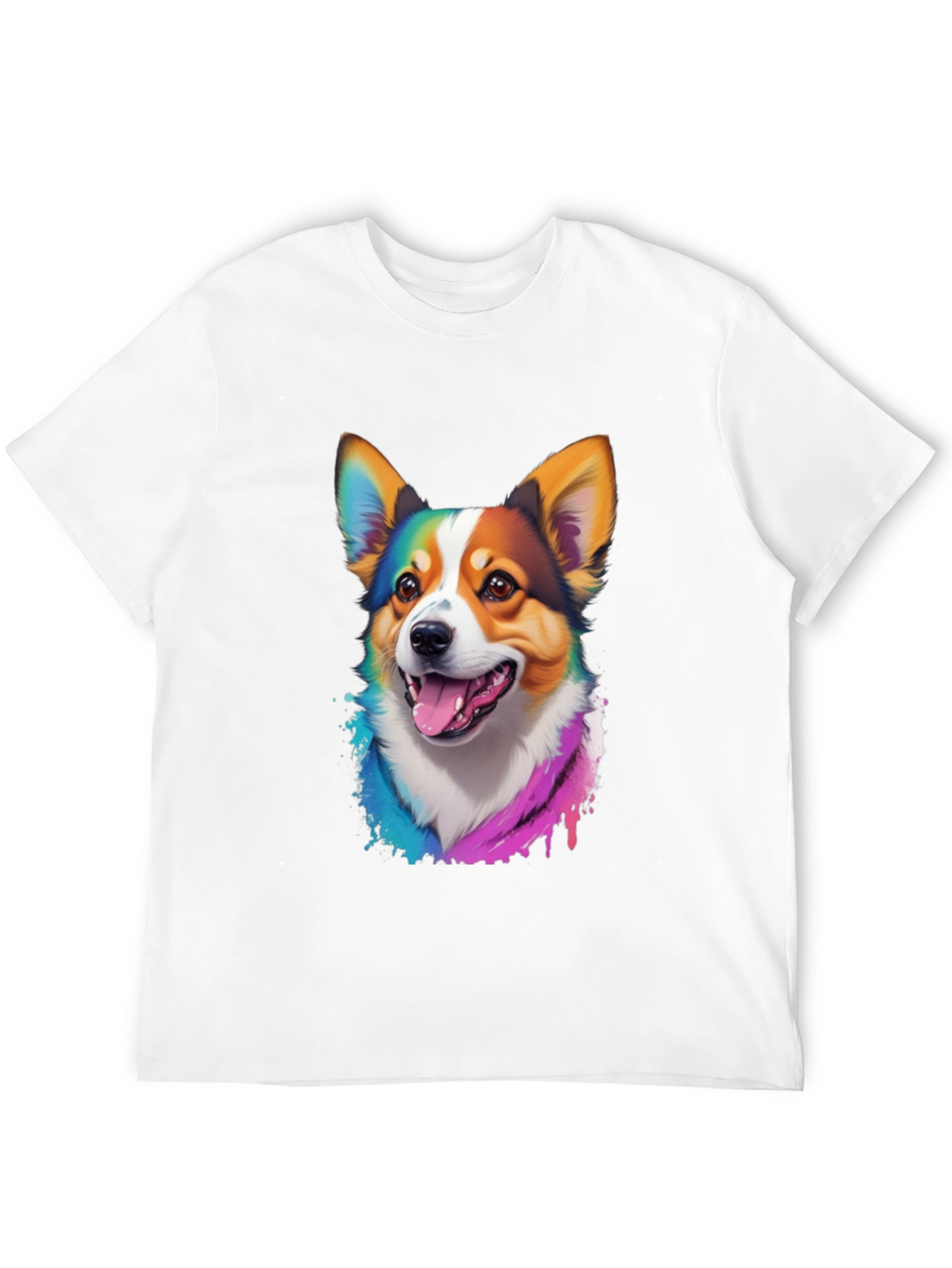 Rainbow Corgi Graphic Print Black T-Shirt