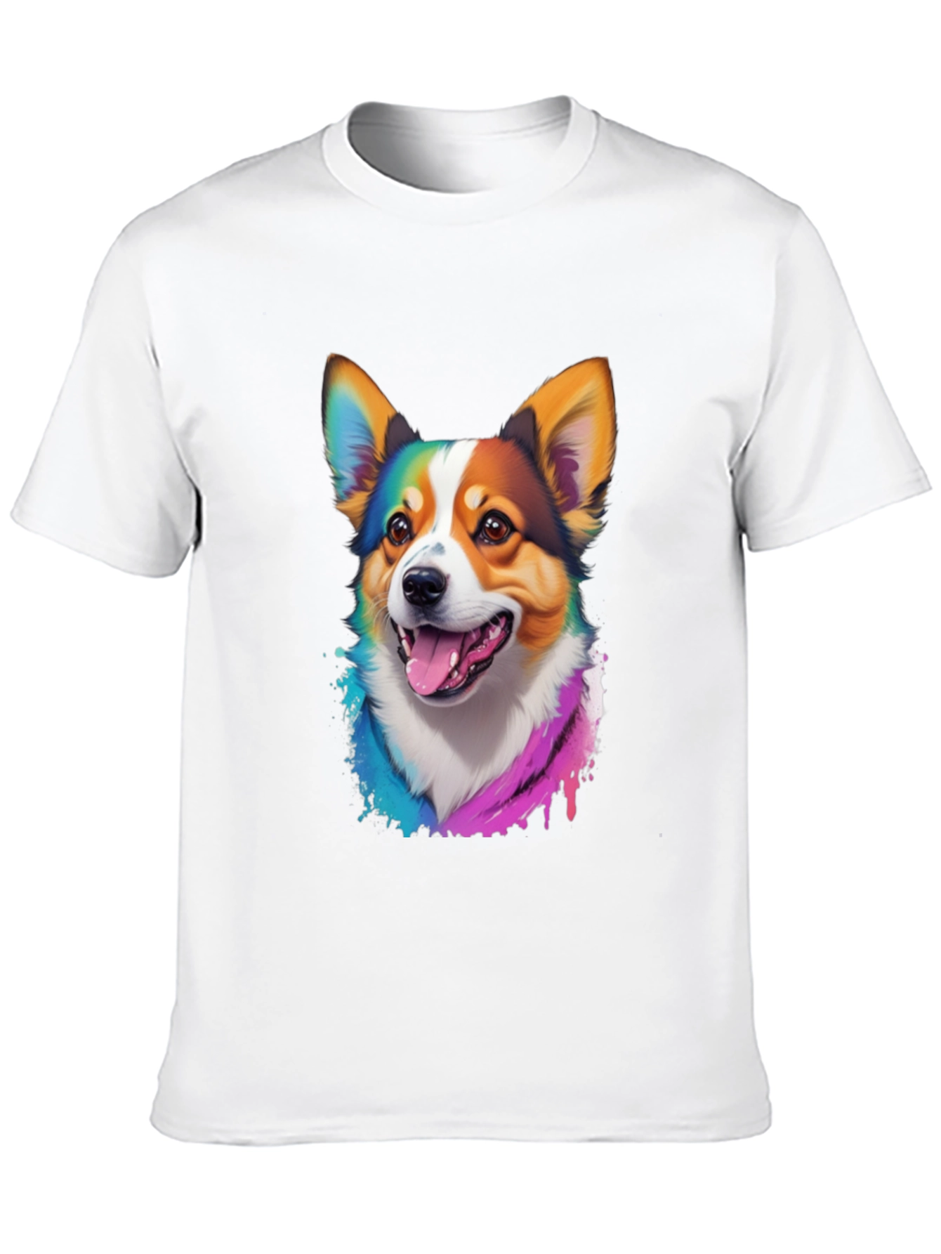 Rainbow Corgi Graphic Print Black T-Shirt
