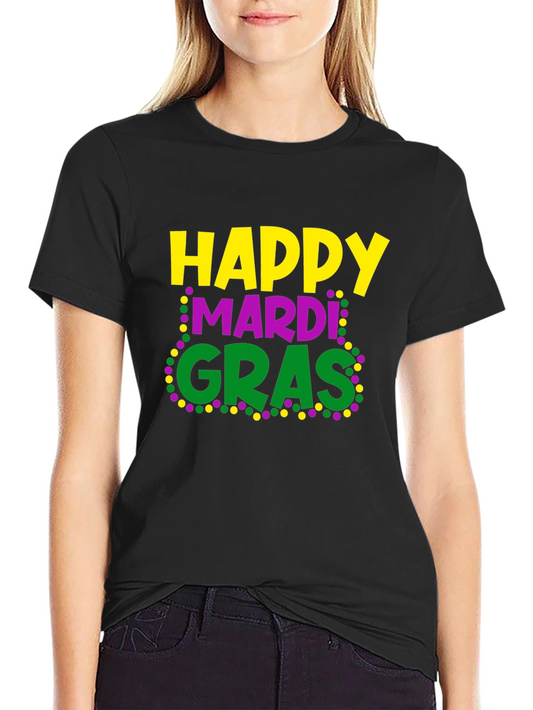Happy Mardi Gras T-Shirt - Mens Black Crew Neck Tee