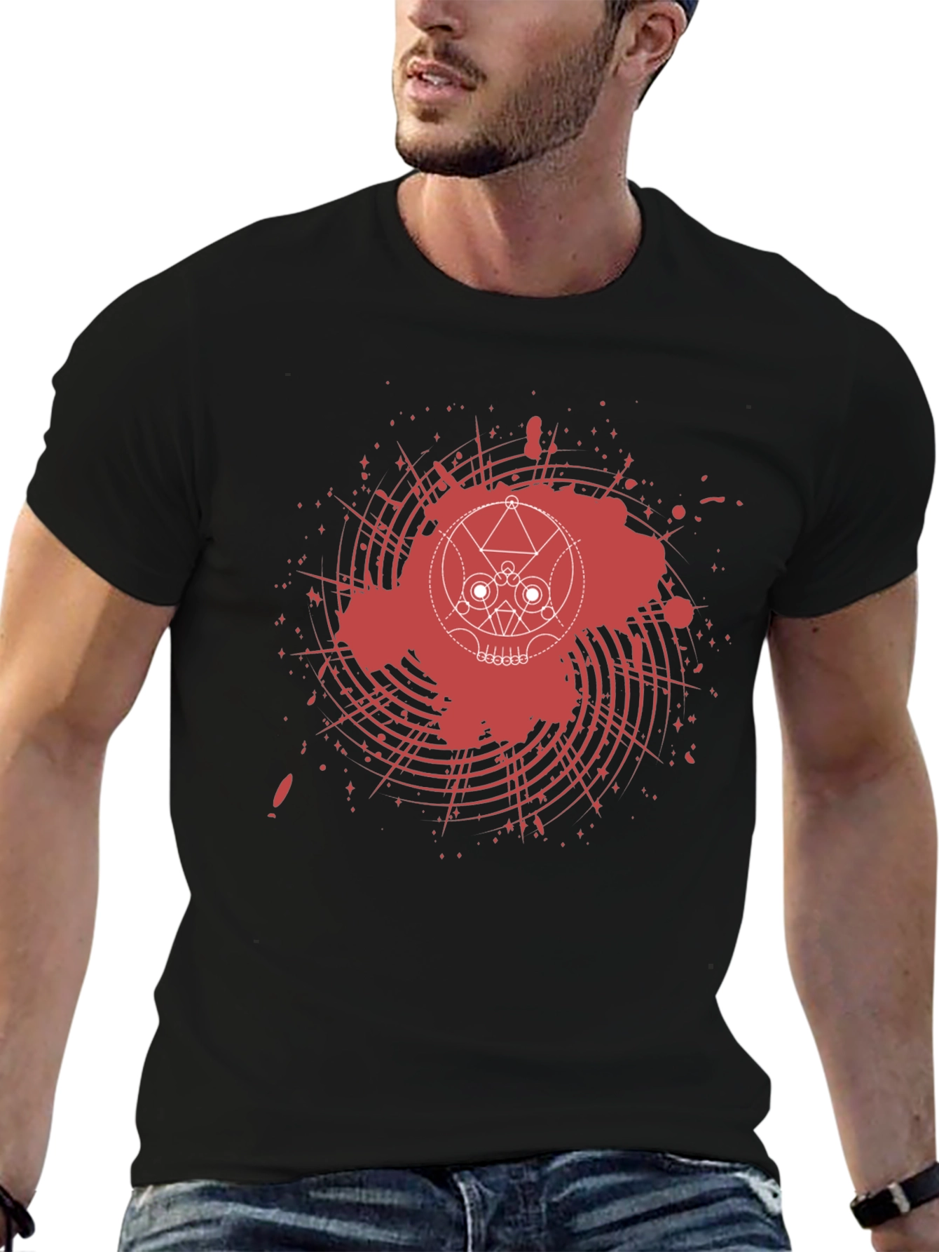 Abstract Skull Graphic Tee - Mens Black T-Shirt