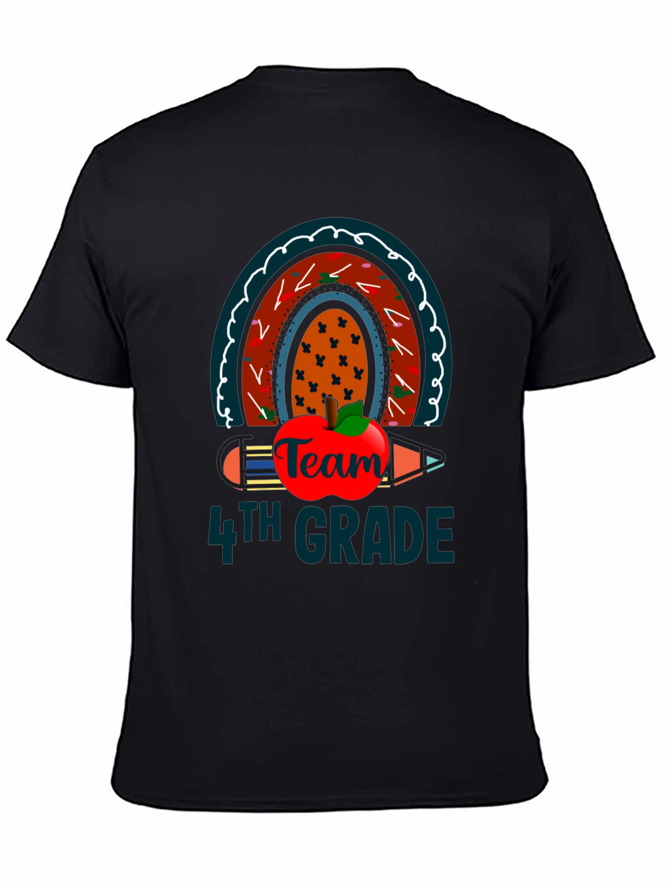 Team 4th Grade Teacher T-Shirt Rainbow Apple Pencil