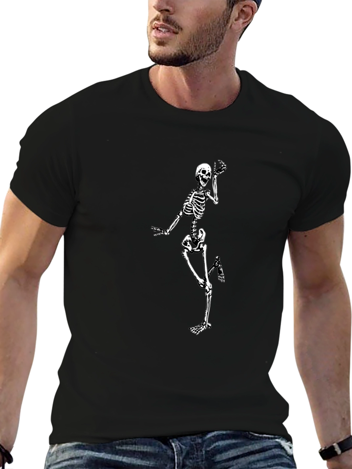 Skeleton Graphic Tee - Black Crew Neck