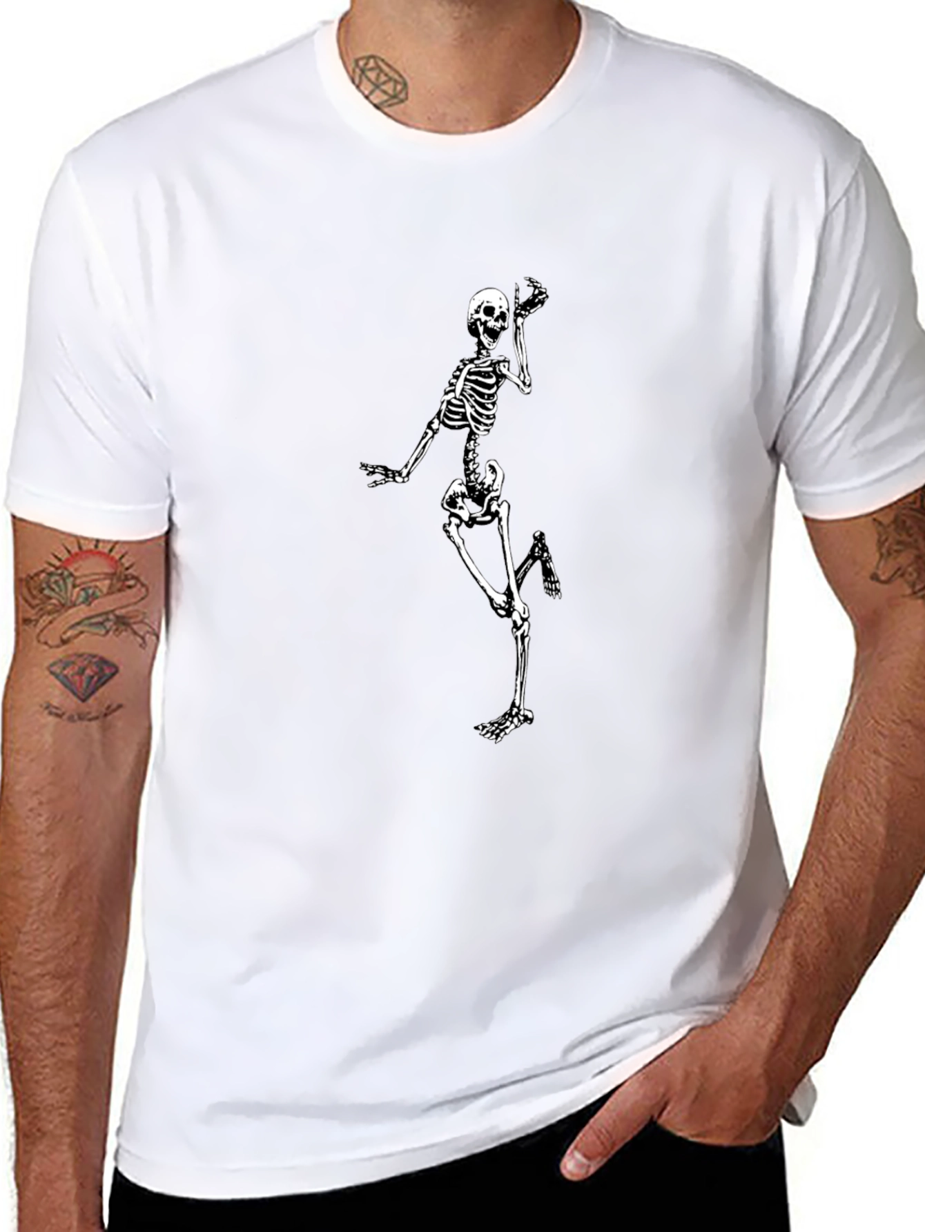 Skeleton Graphic Tee - Black Crew Neck