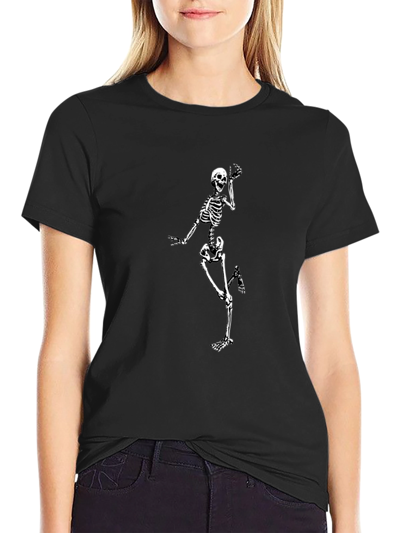 Skeleton Graphic Tee - Black Crew Neck