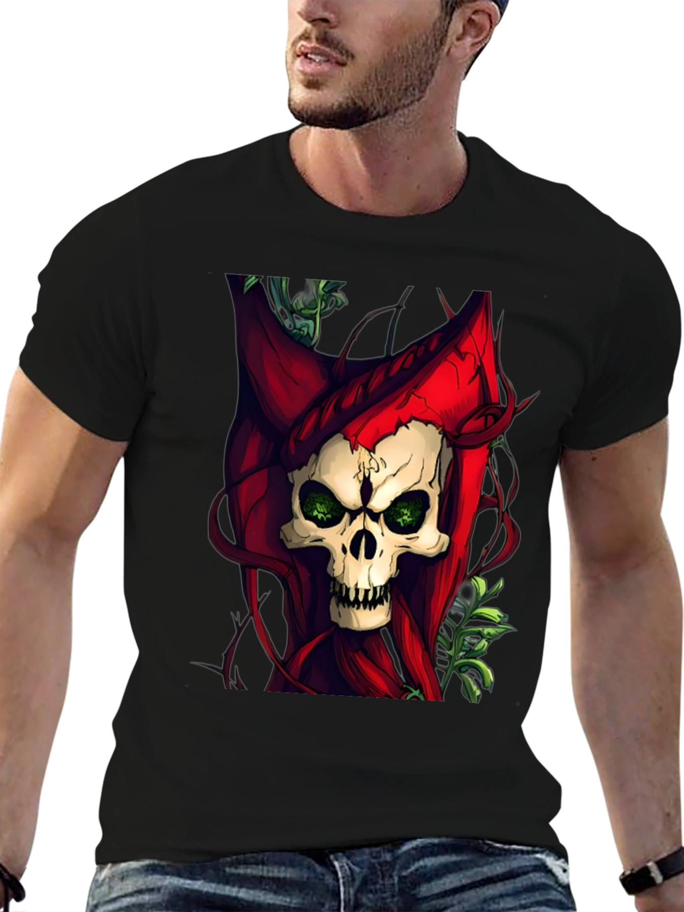 Skull & Red Hood Graphic Tee - Dark Style