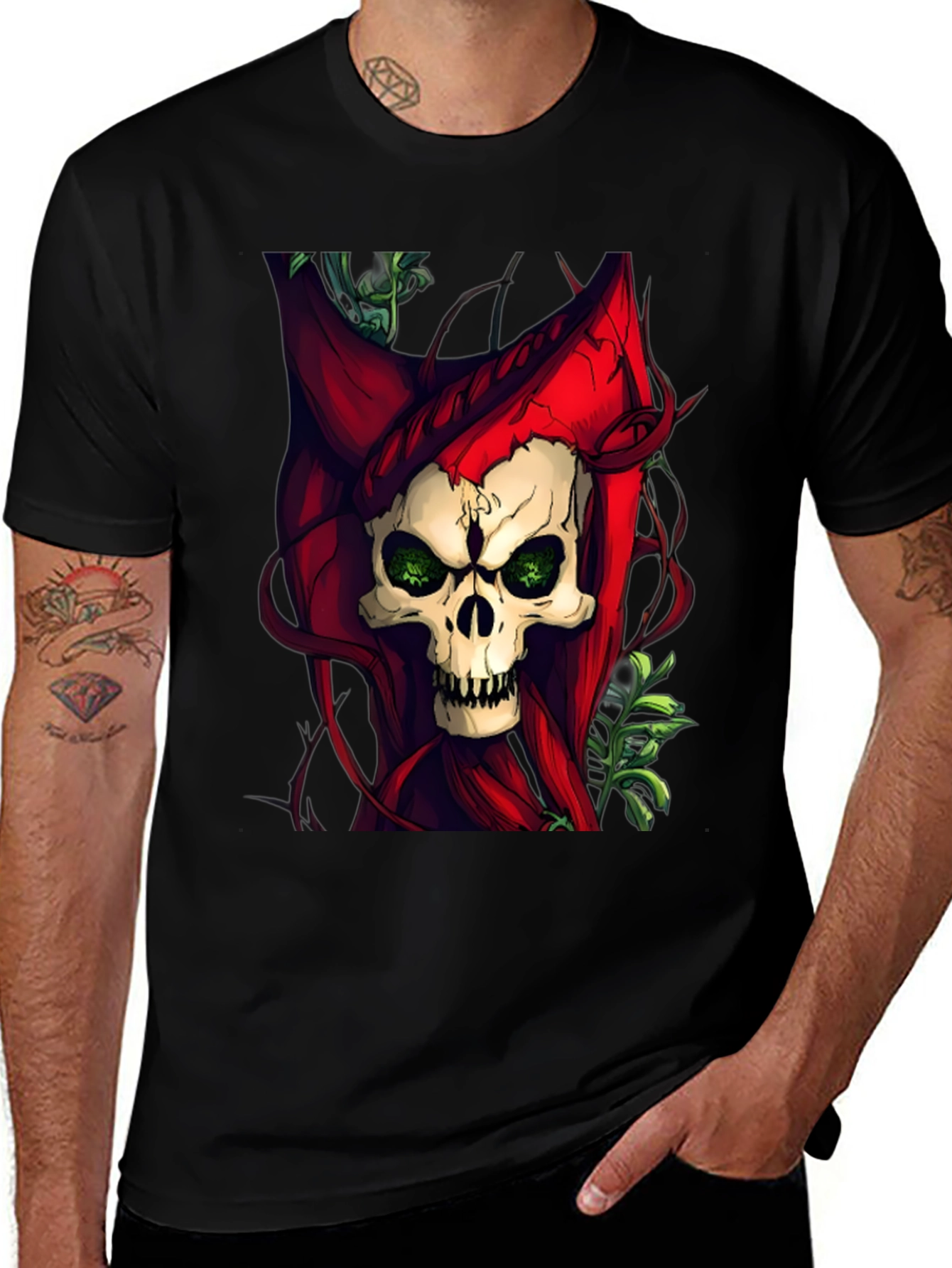 Skull & Red Hood Graphic Tee - Dark Style