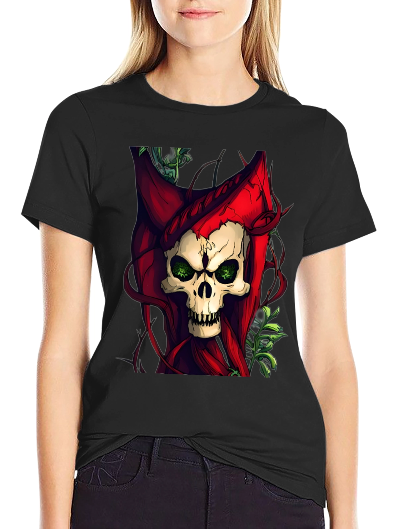 Skull & Red Hood Graphic Tee - Dark Style