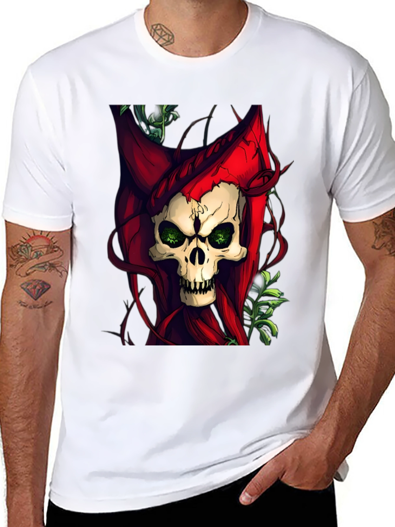 Skull & Red Hood Graphic Tee - Dark Style