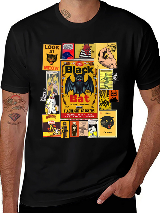 Vintage Black Bat Graphic T-Shirt