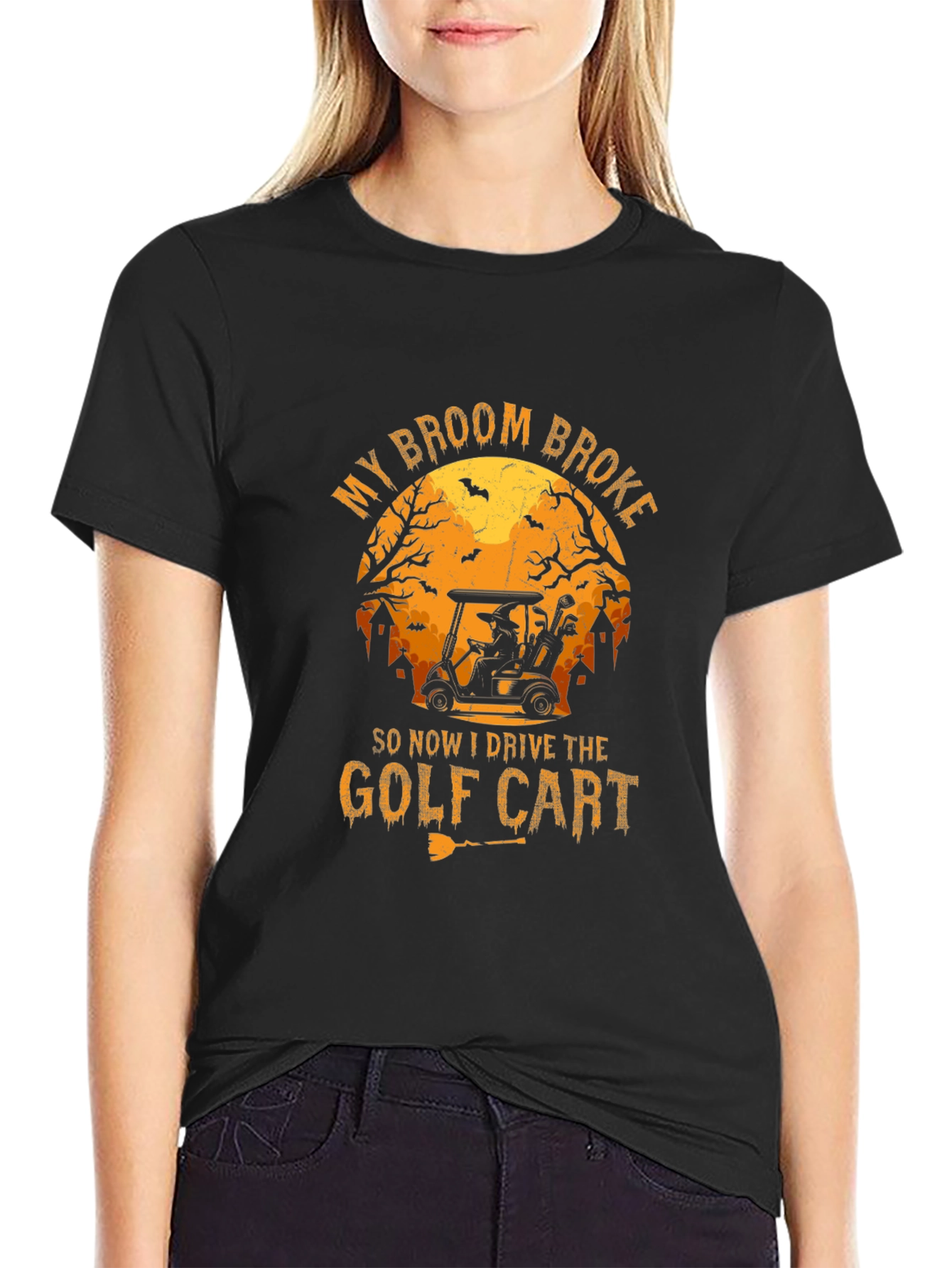 Halloween Golf Cart T-Shirt - My Broom Broke!