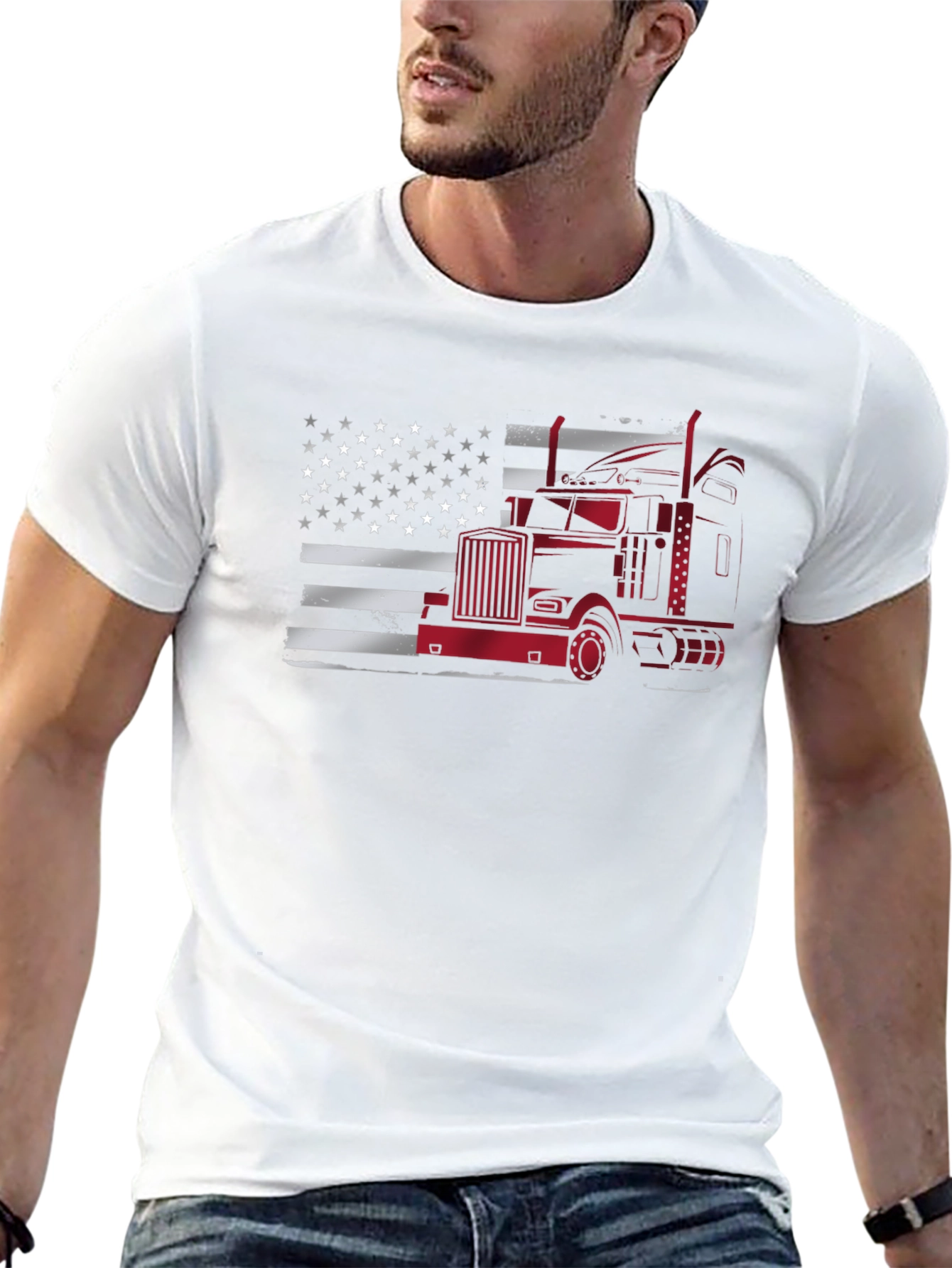 Trucker American Flag Graphic T-Shirt