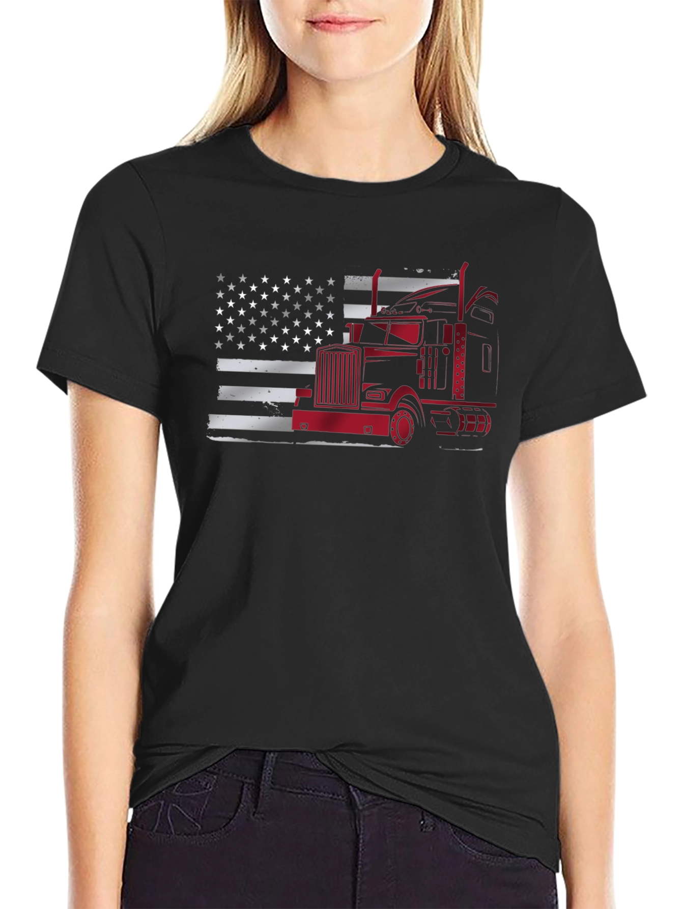 Trucker American Flag Graphic T-Shirt