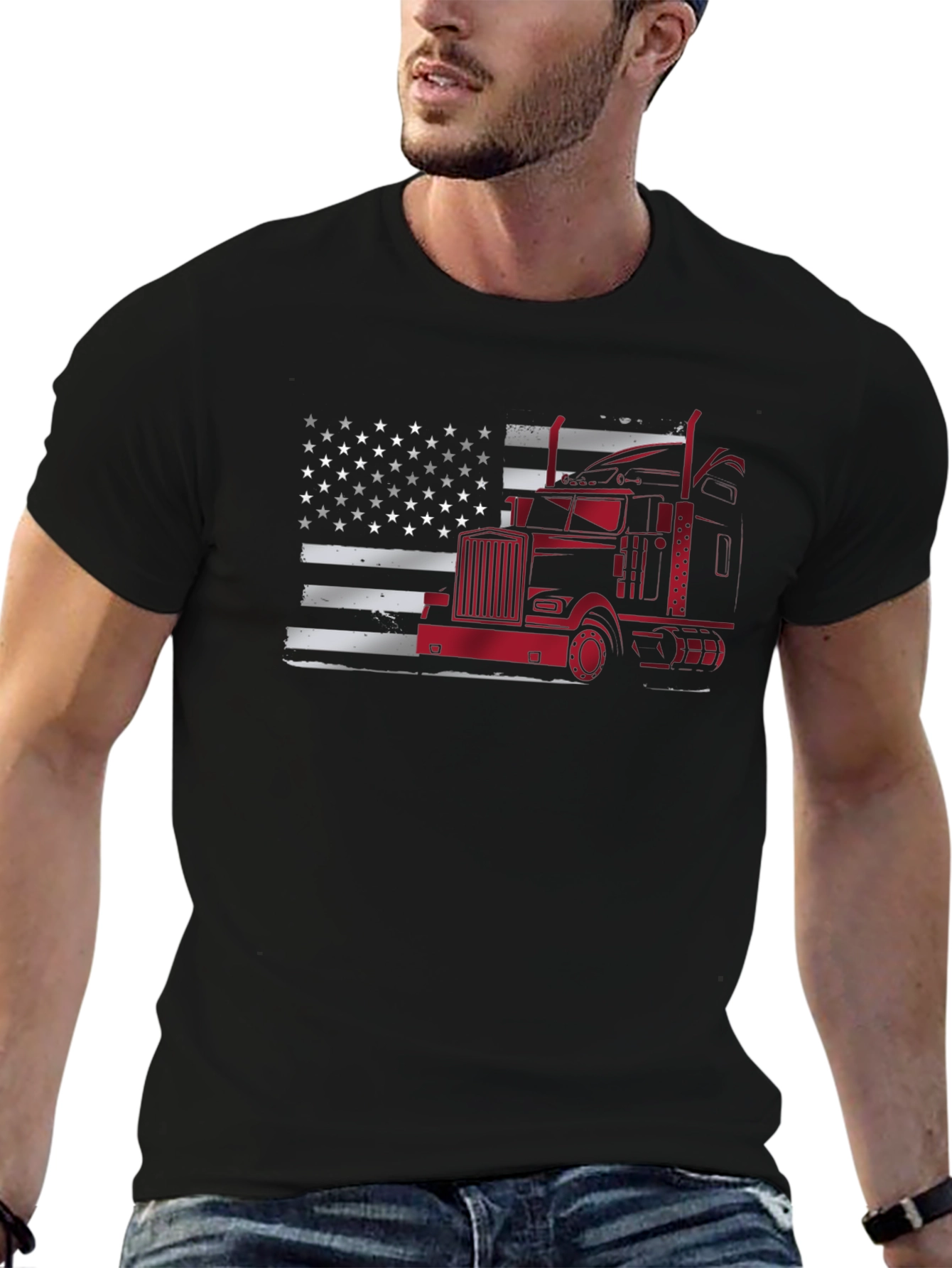 Trucker American Flag Graphic T-Shirt