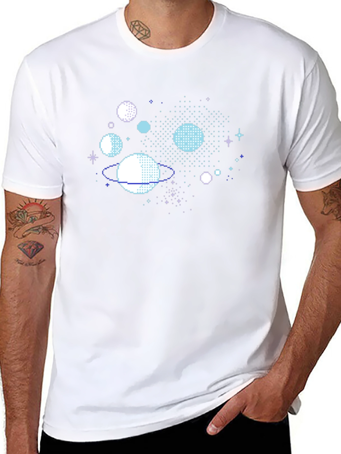 Pixelated Planet T-Shirt - Retro Space Design