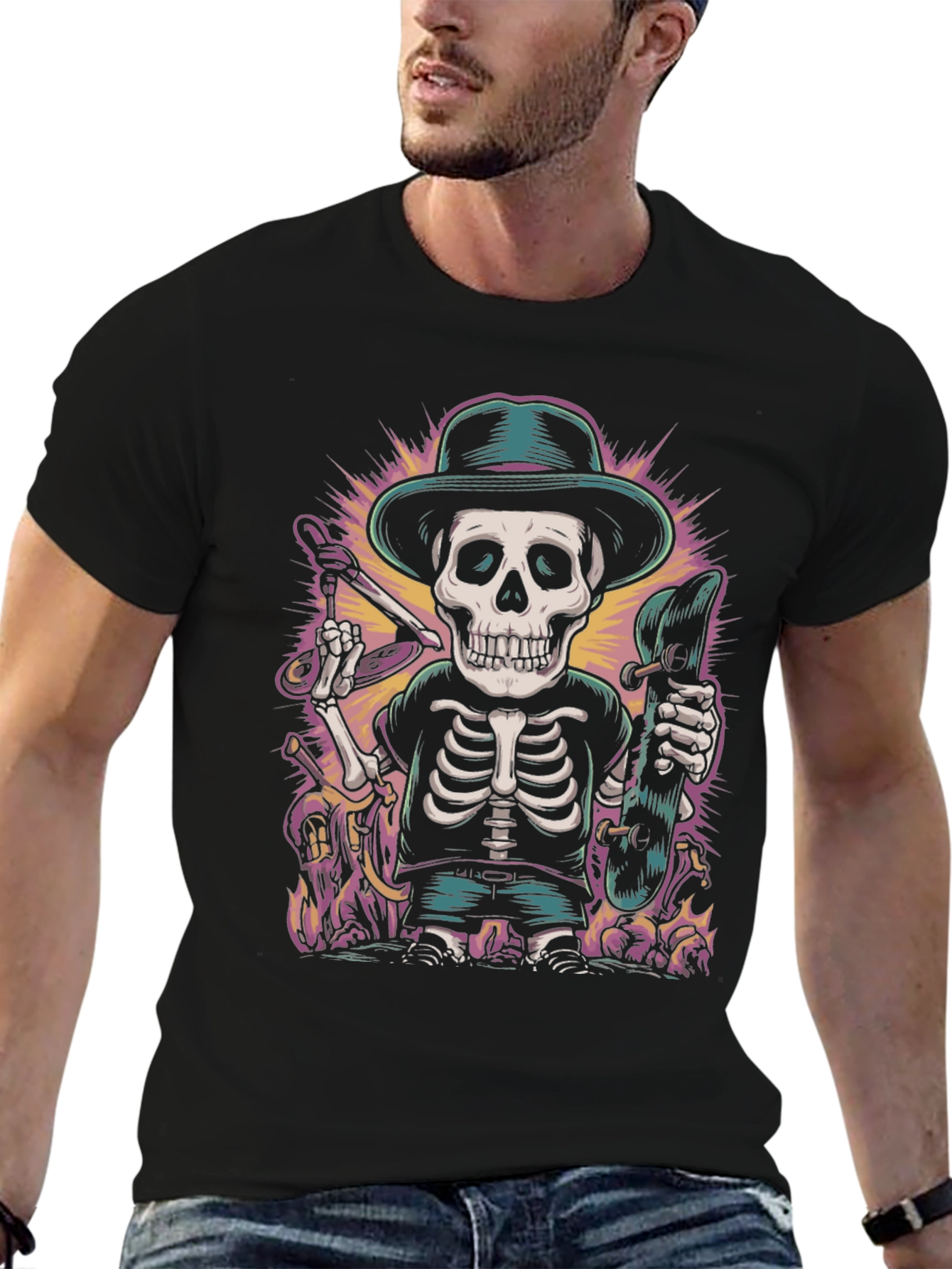 Cool Skeleton Skateboarder Graphic Tee - Unique Design
