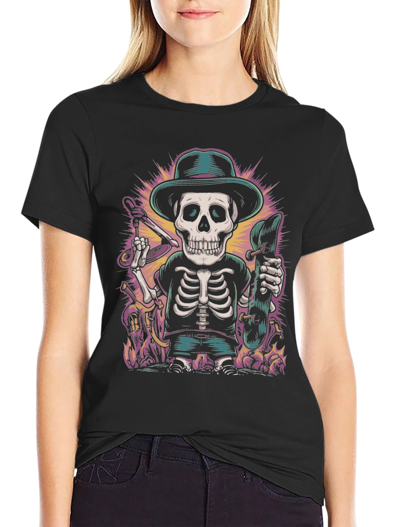 Cool Skeleton Skateboarder Graphic Tee - Unique Design