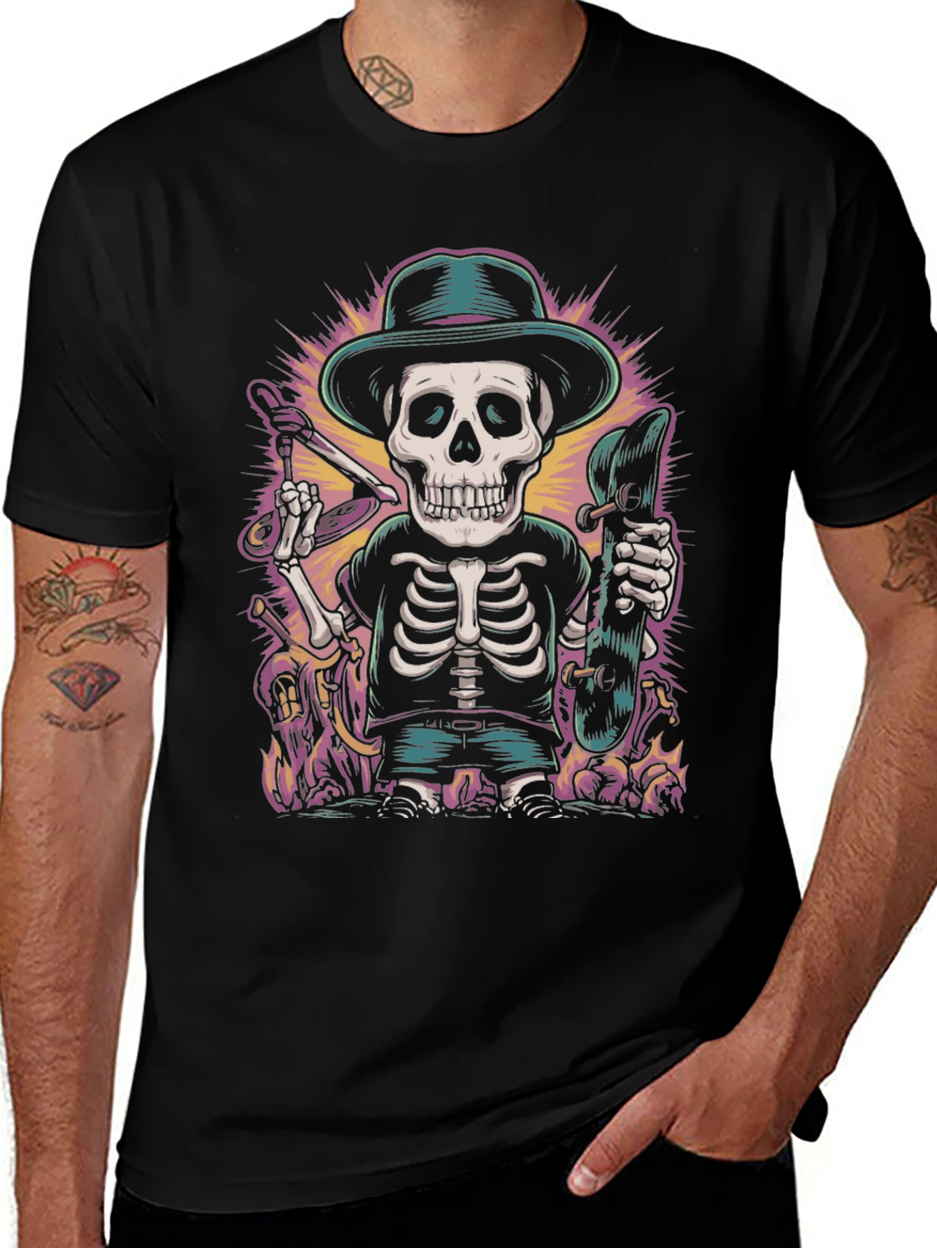 Cool Skeleton Skateboarder Graphic Tee - Unique Design