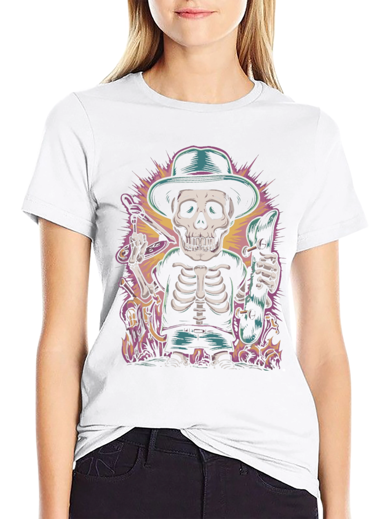 Cool Skeleton Skateboarder Graphic Tee - Unique Design