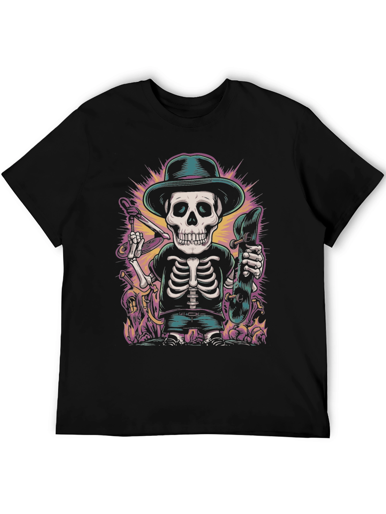 Cool Skeleton Skateboarder Graphic Tee - Unique Design