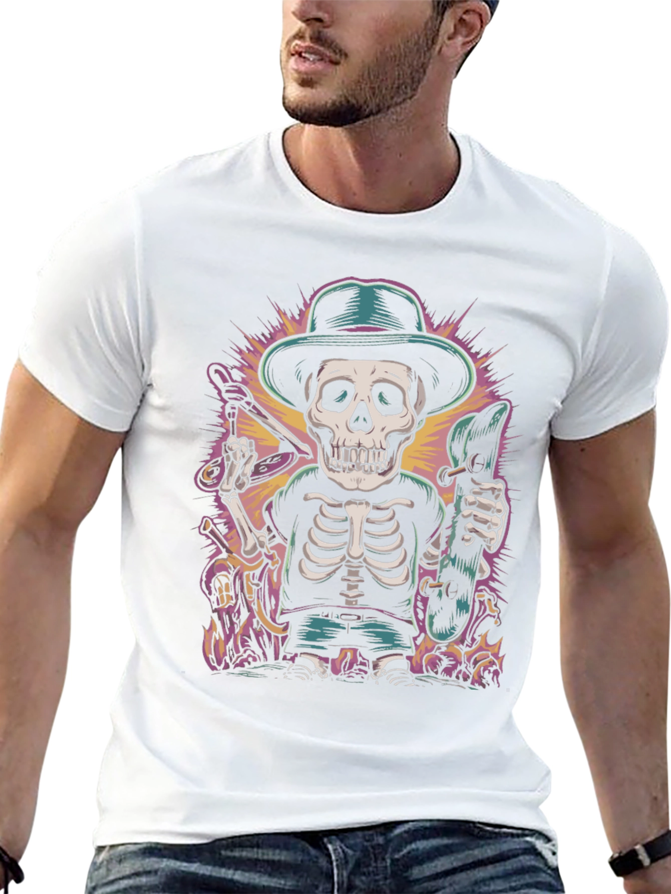 Cool Skeleton Skateboarder Graphic Tee - Unique Design