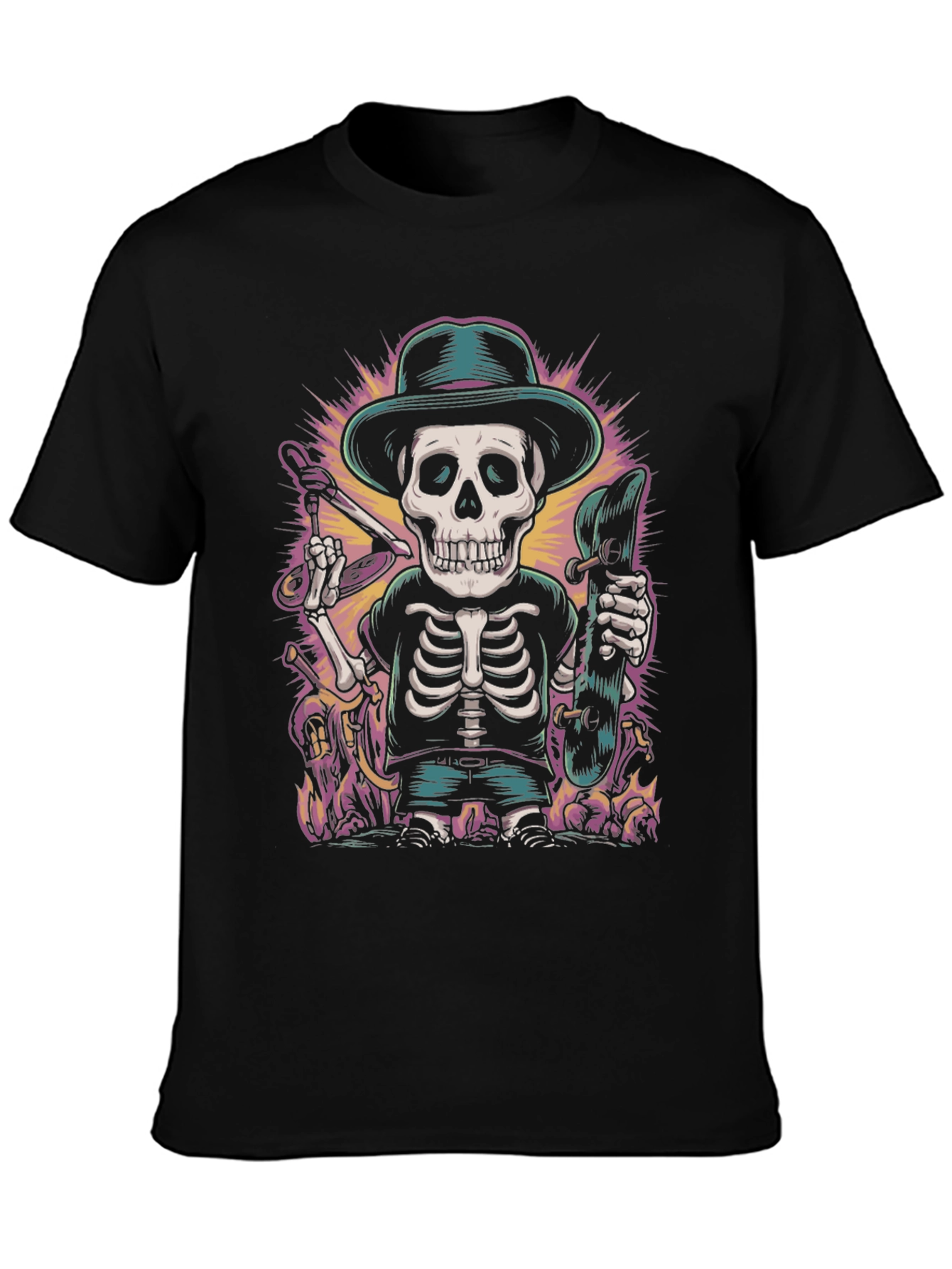 Cool Skeleton Skateboarder Graphic Tee - Unique Design