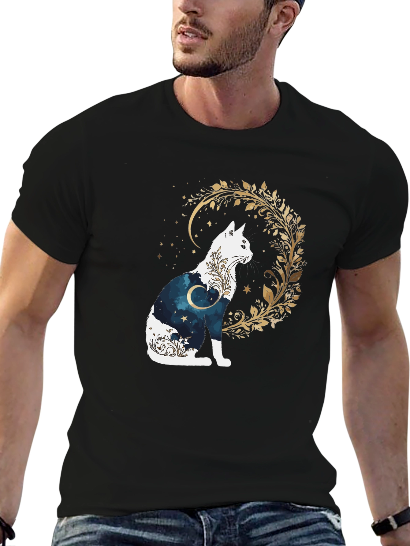 Mystic Cat Graphic Tee - Black
