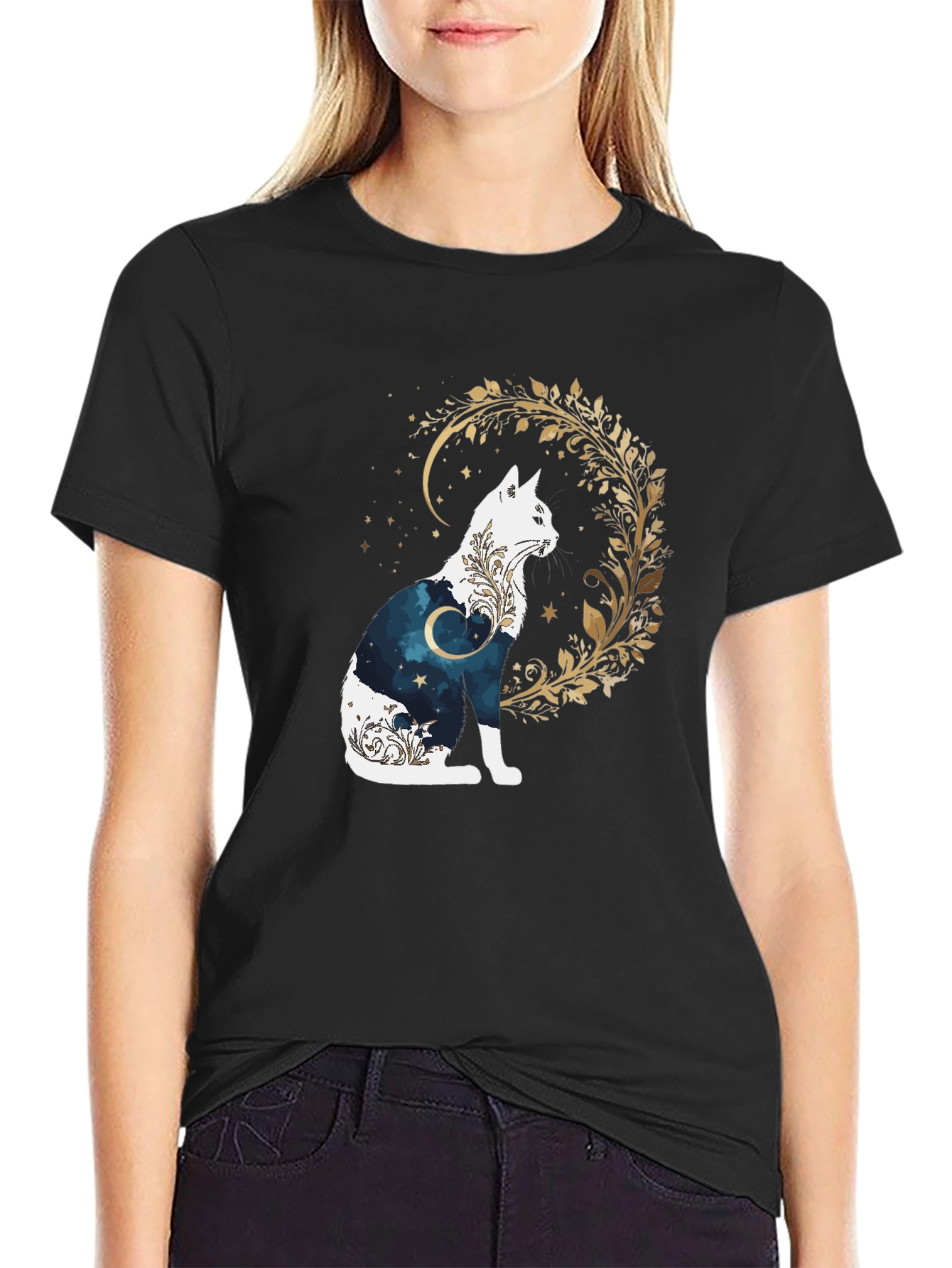 Mystic Cat Graphic Tee - Black