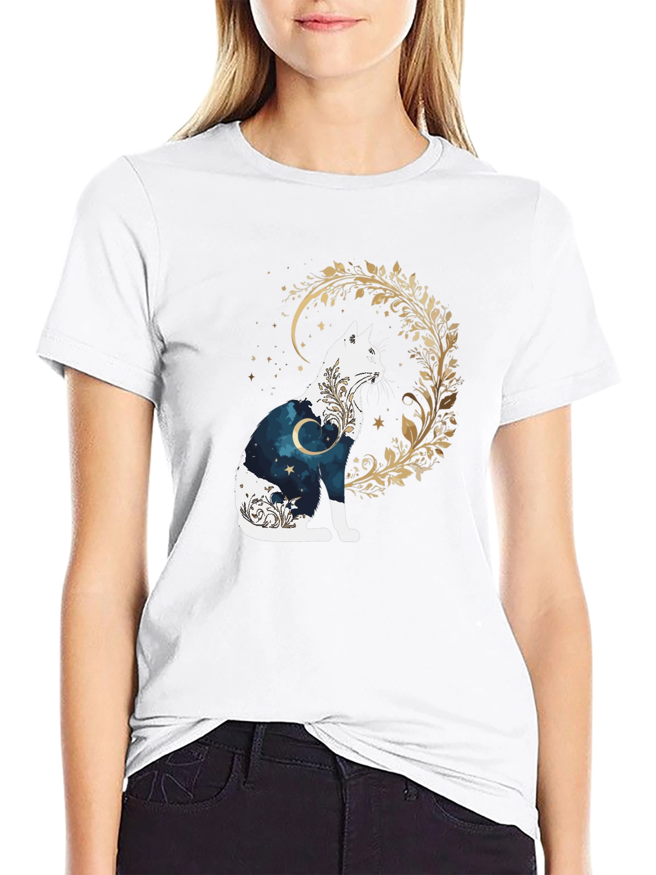 Mystic Cat Graphic Tee - Black
