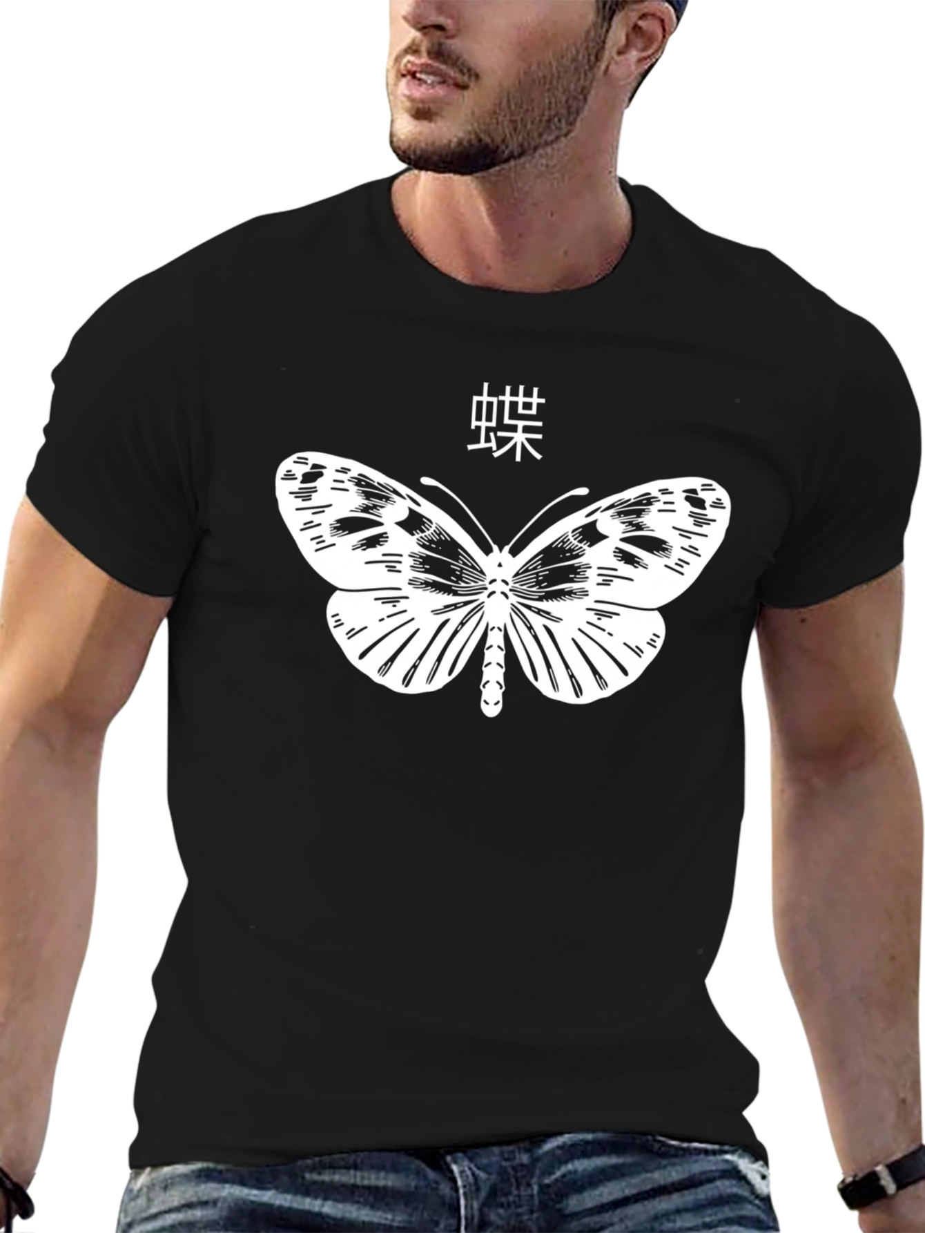Butterfly Graphic Tee - Black Cotton T-Shirt
