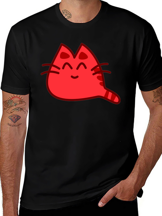Red Cat Cartoon Graphic Black T-Shirt