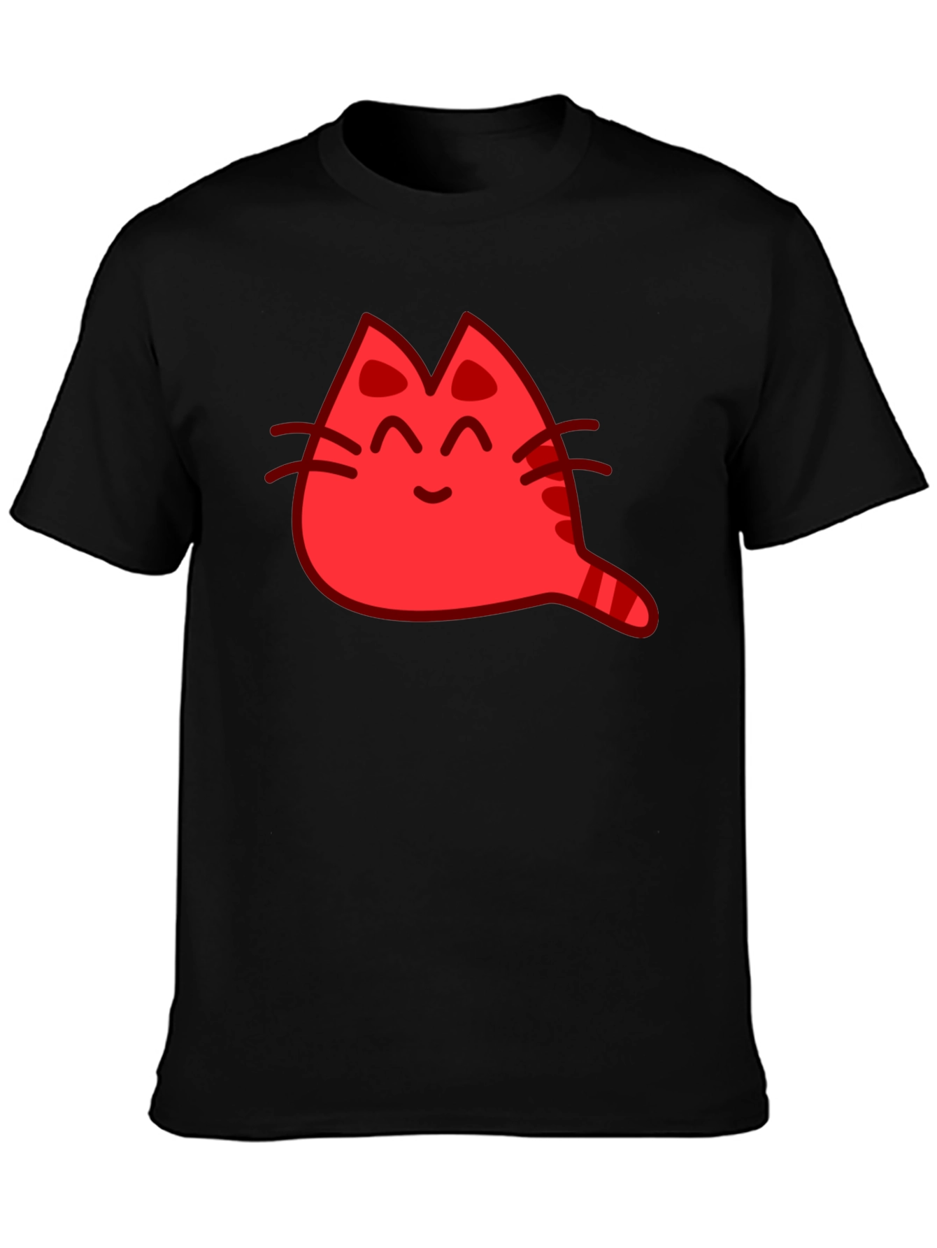Red Cat Cartoon Graphic Black T-Shirt