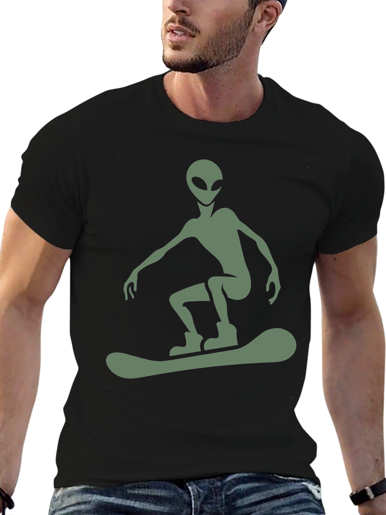 Alien Snowboarder Graphic Tee - Black