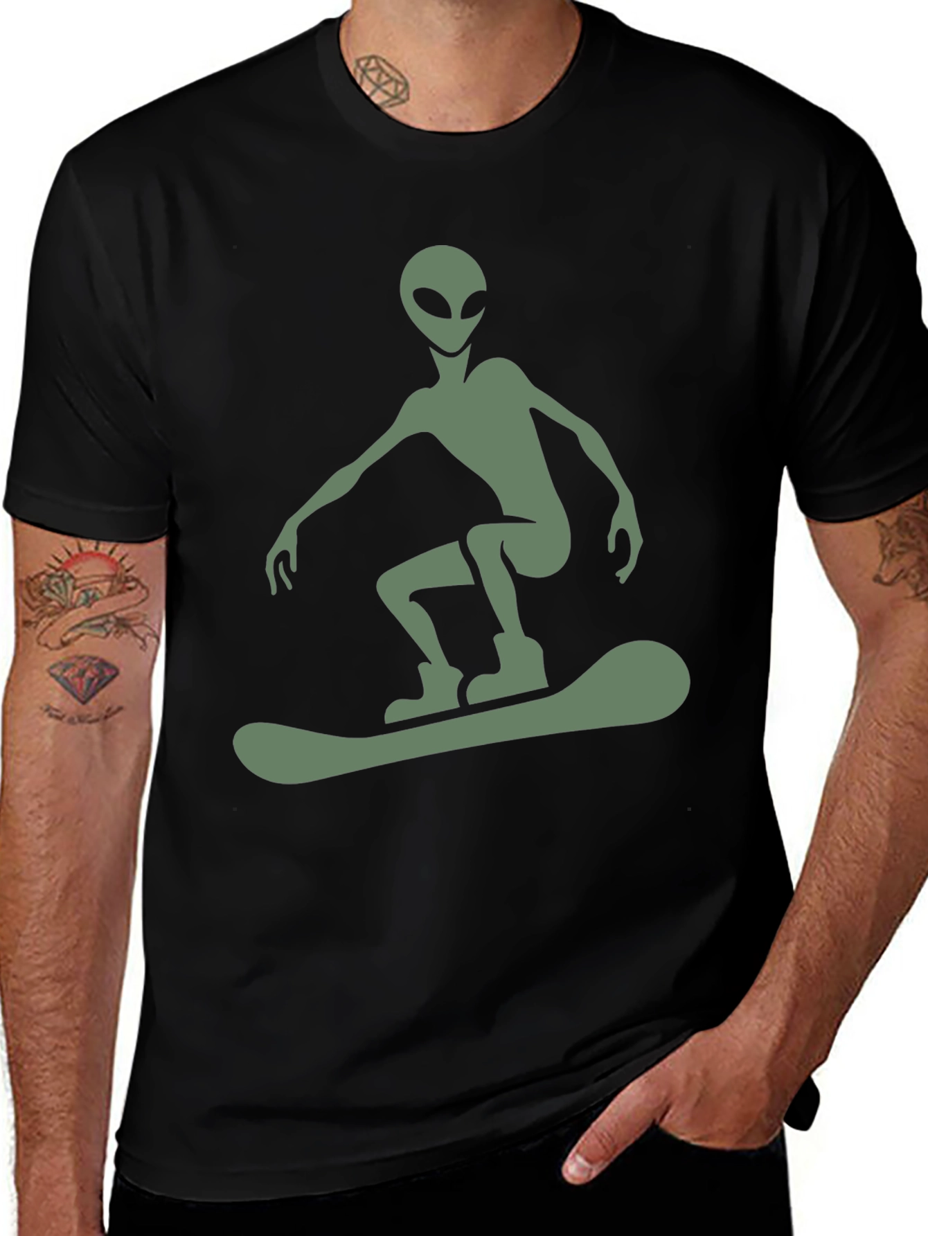 Alien Snowboarder Graphic Tee - Black