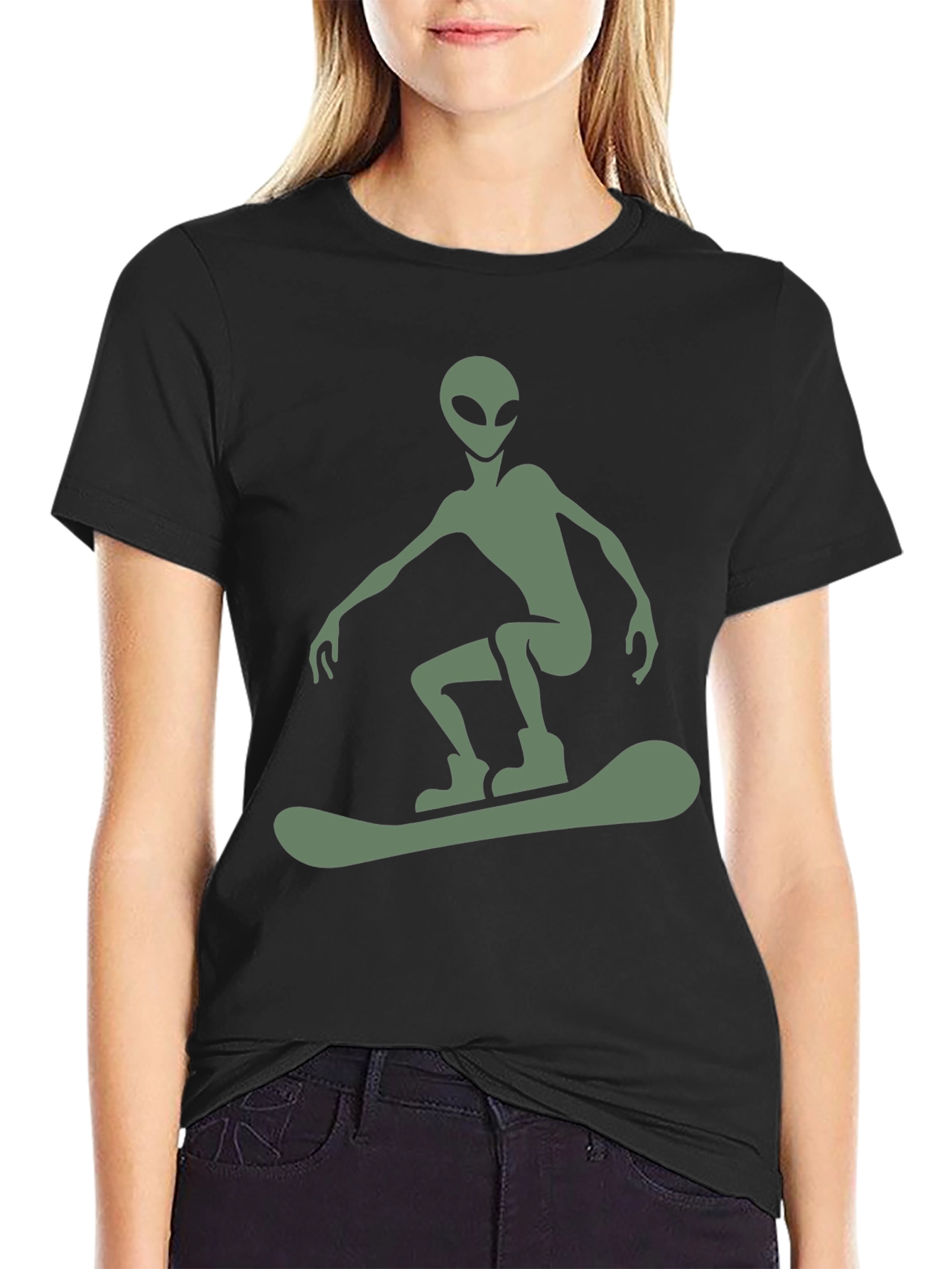 Alien Snowboarder Graphic Tee - Black