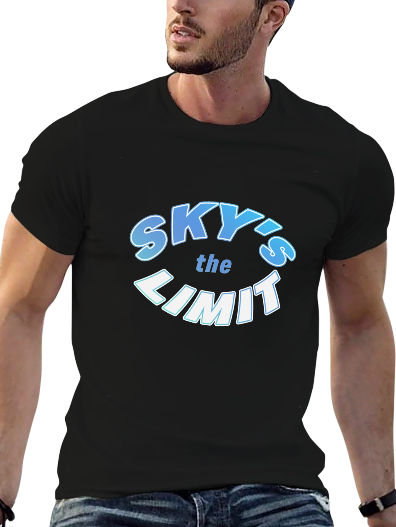 Skys the Limit Graphic Print Black T-Shirt